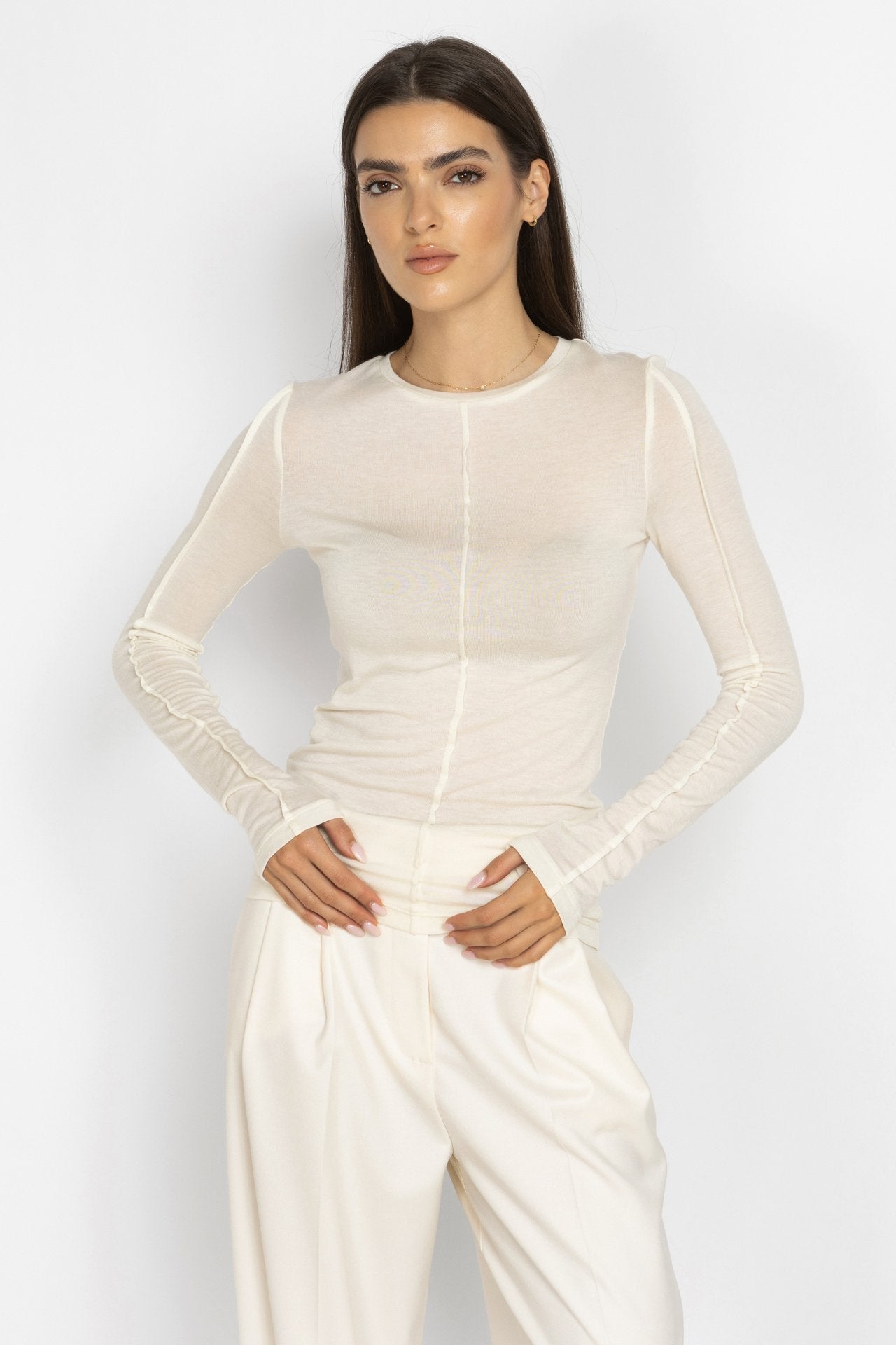Ecru Top with Decorative Seams