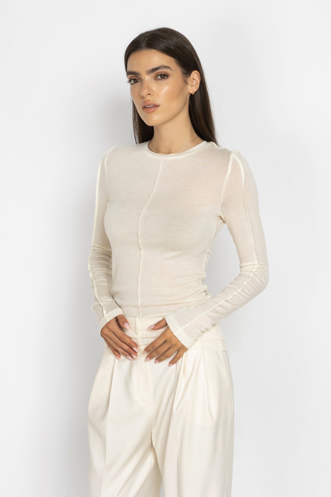 Ecru Top with Decorative Seams