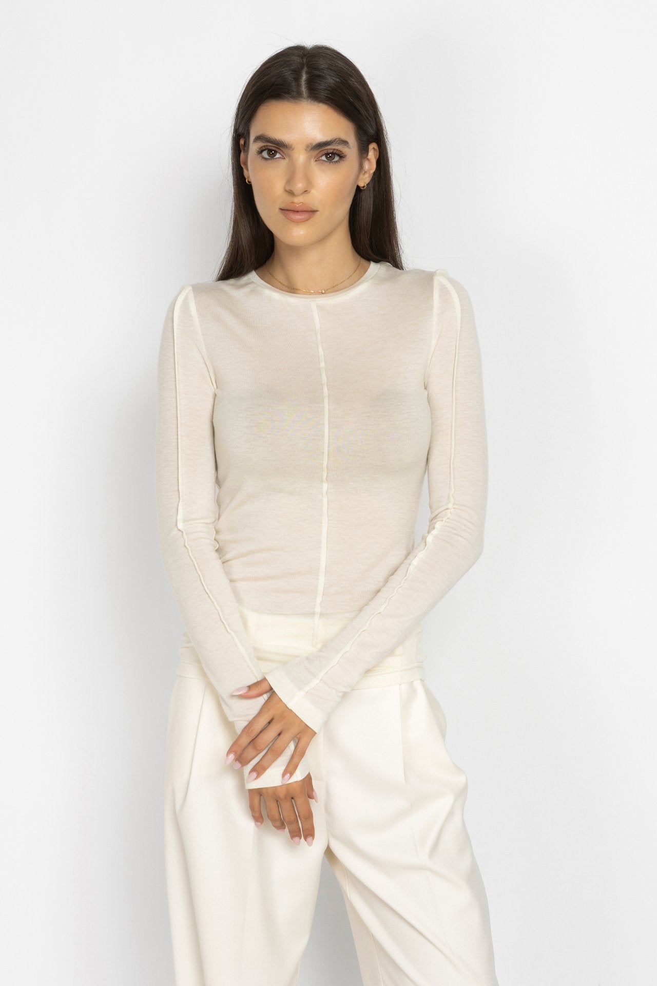 Ecru Top with Decorative Seams