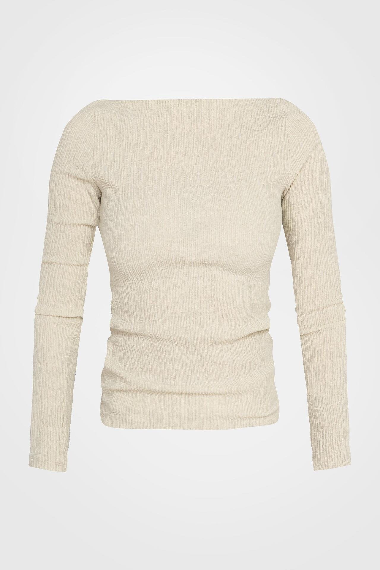 Boat Neck Ribbed Top – Ecru