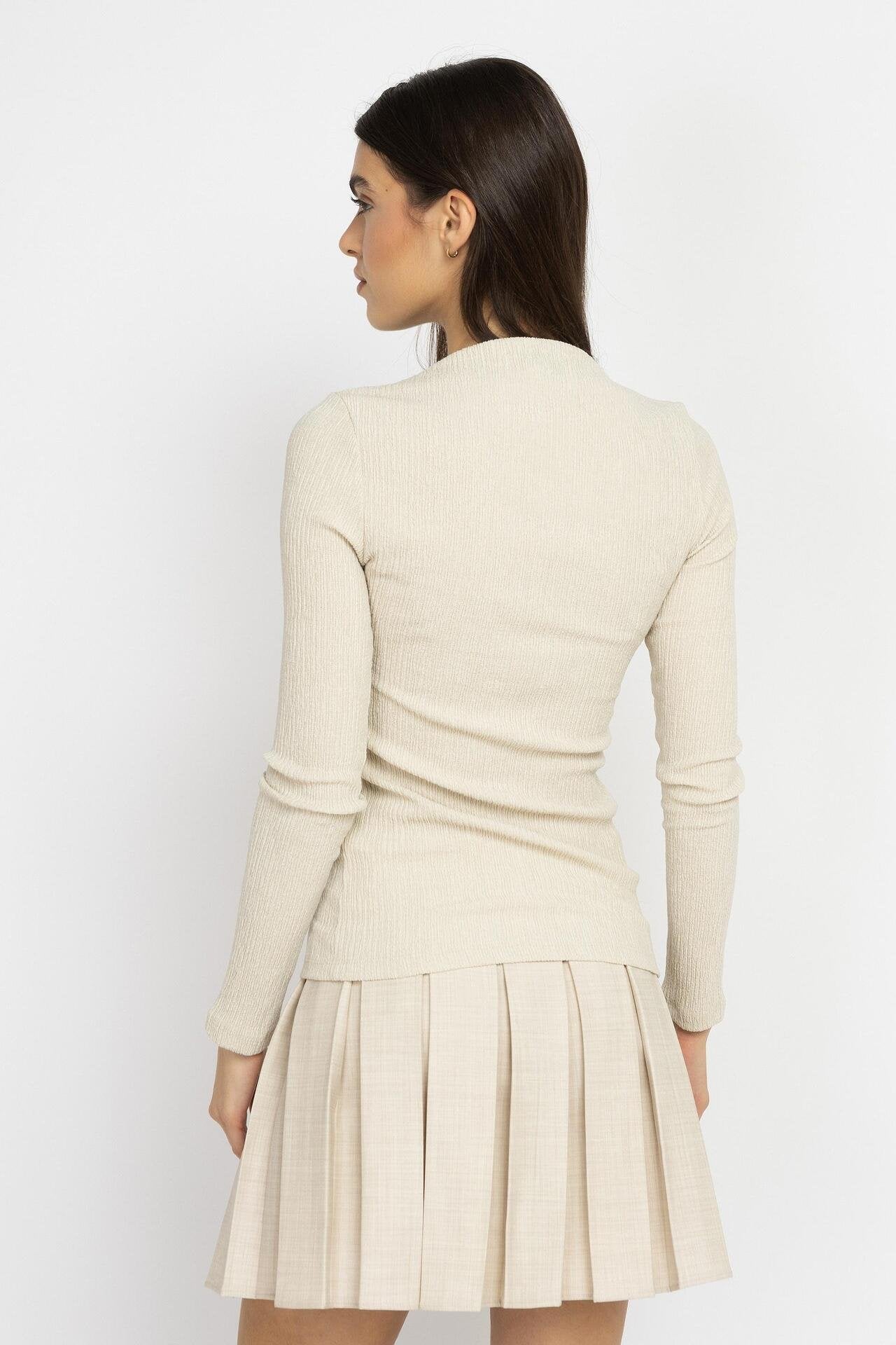 Boat Neck Ribbed Top – Ecru