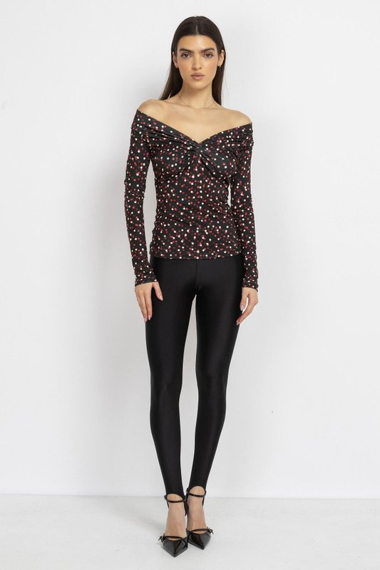 Twist Polka Dot Off-Shoulder Top