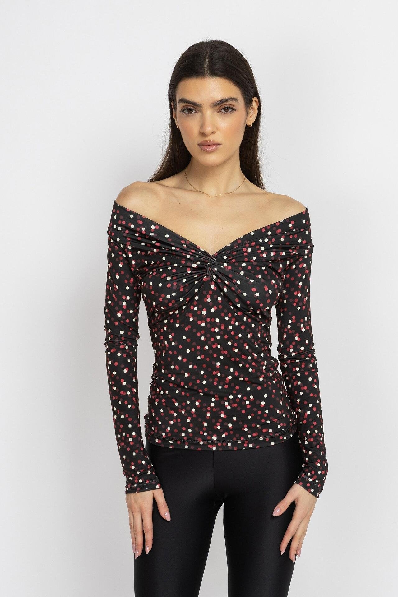 Twist Polka Dot Off-Shoulder Top