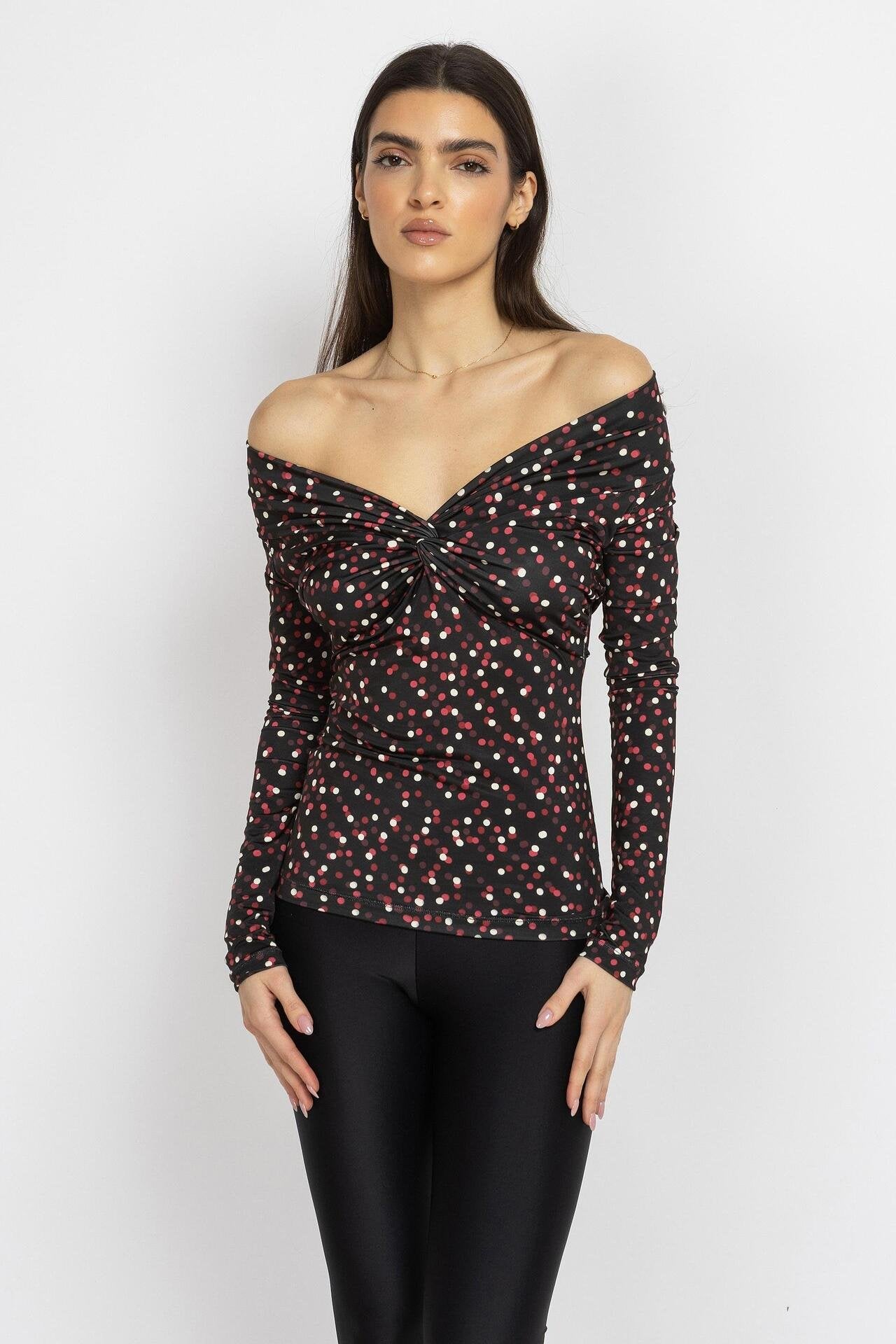 Twist Polka Dot Off-Shoulder Top