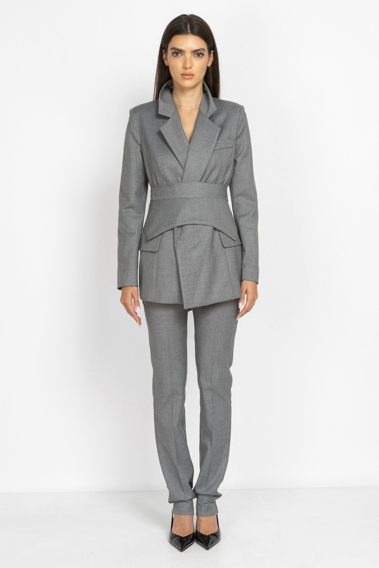 Belted Tailored Blazer in Grey