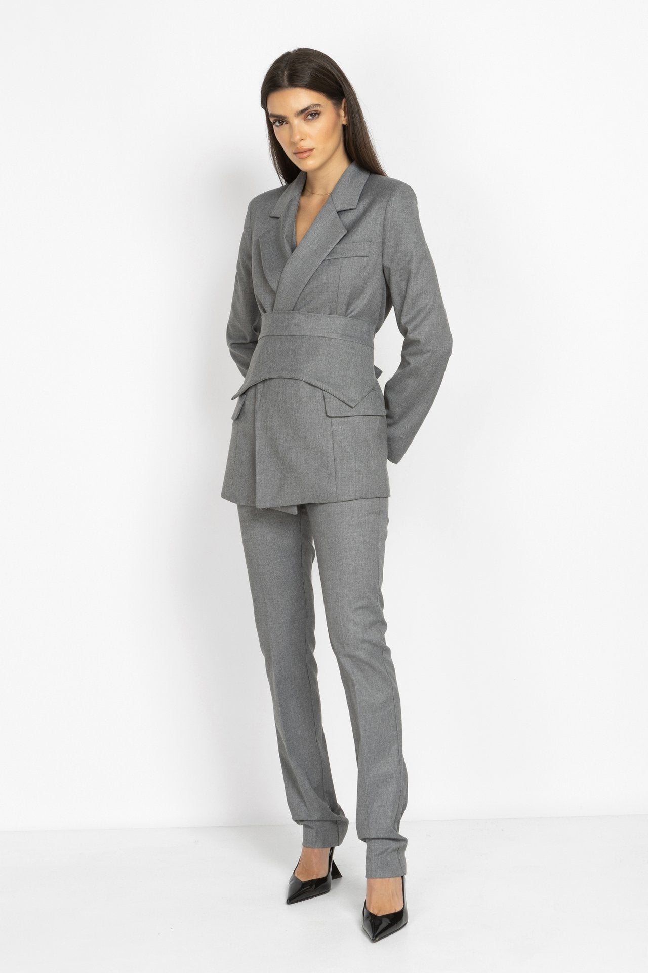 Belted Tailored Blazer in Grey