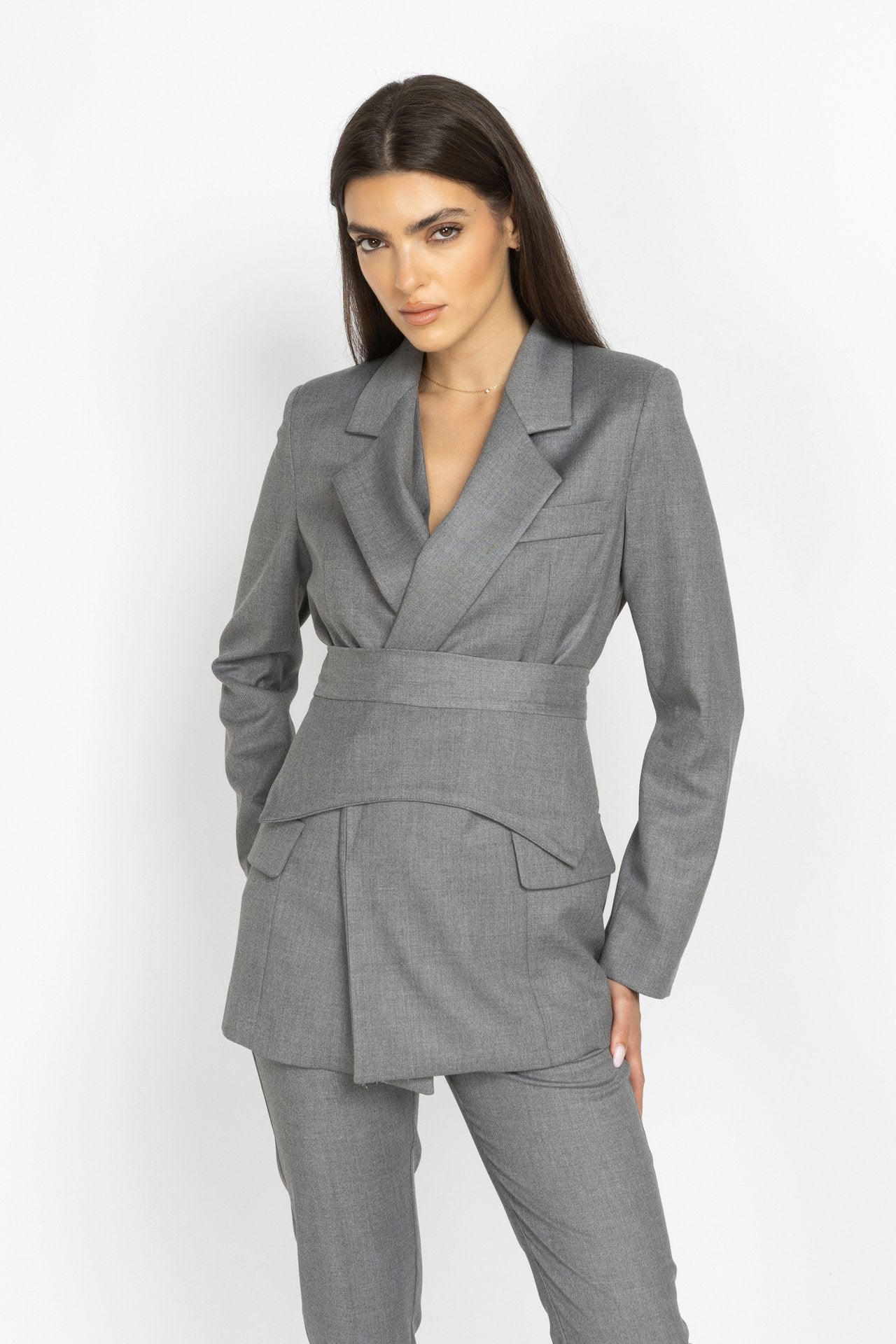 Belted Tailored Blazer in Grey