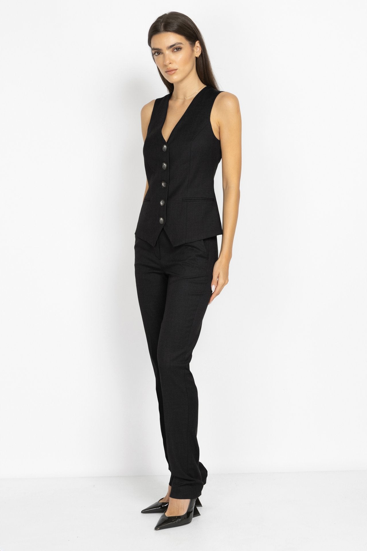 Long Tailored Vest in Black