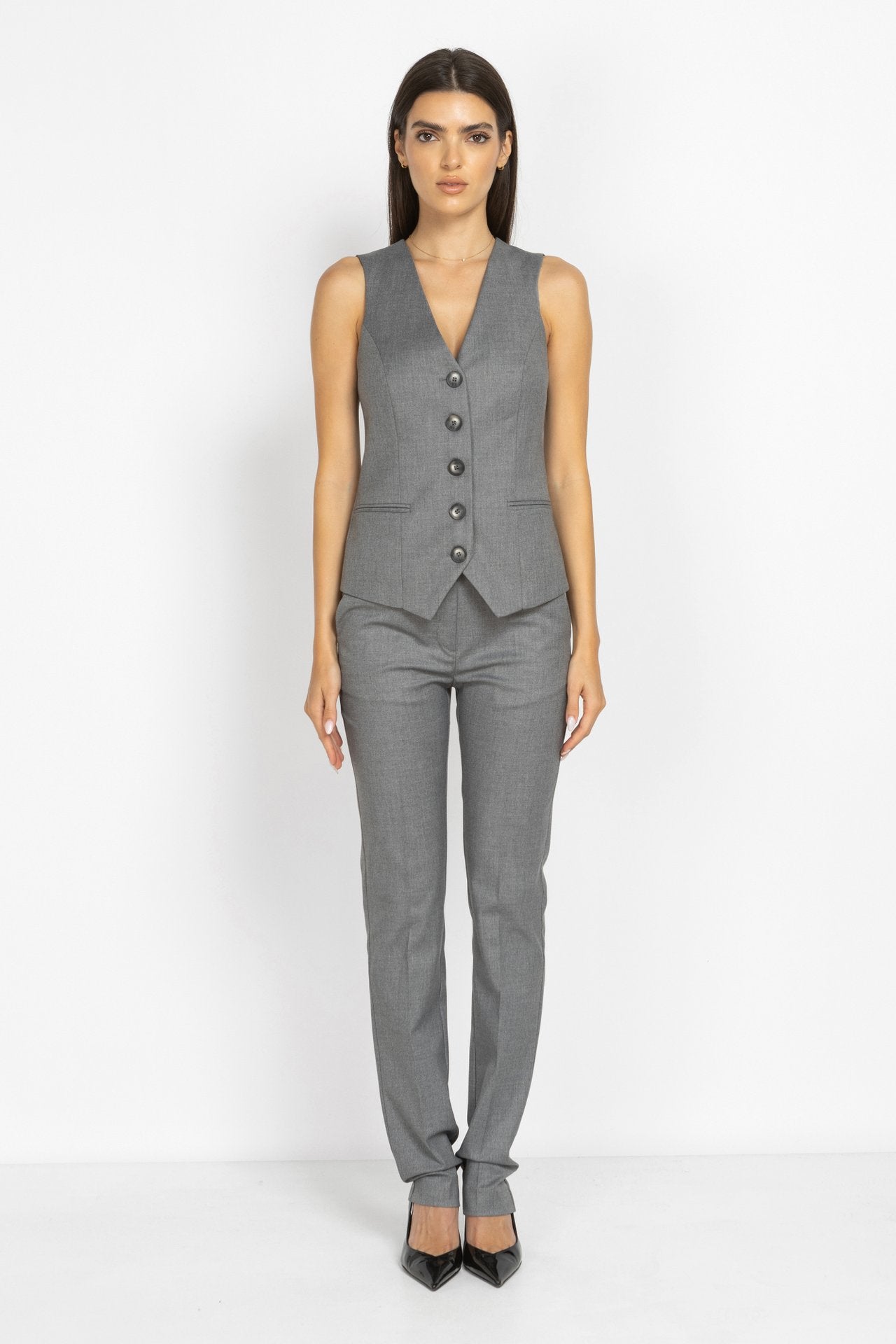 Long Tailored Vest in Grey