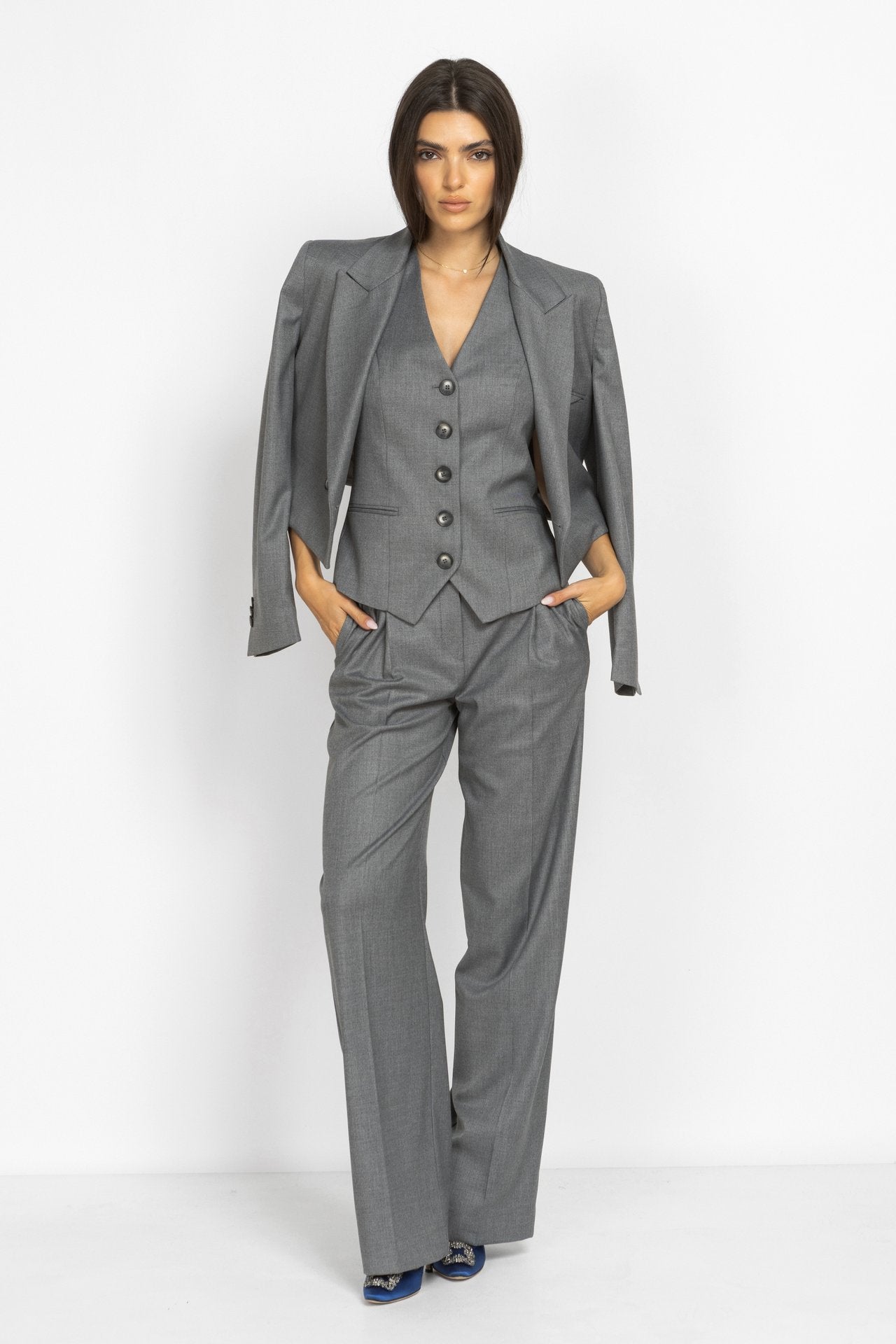 Long Tailored Vest in Grey