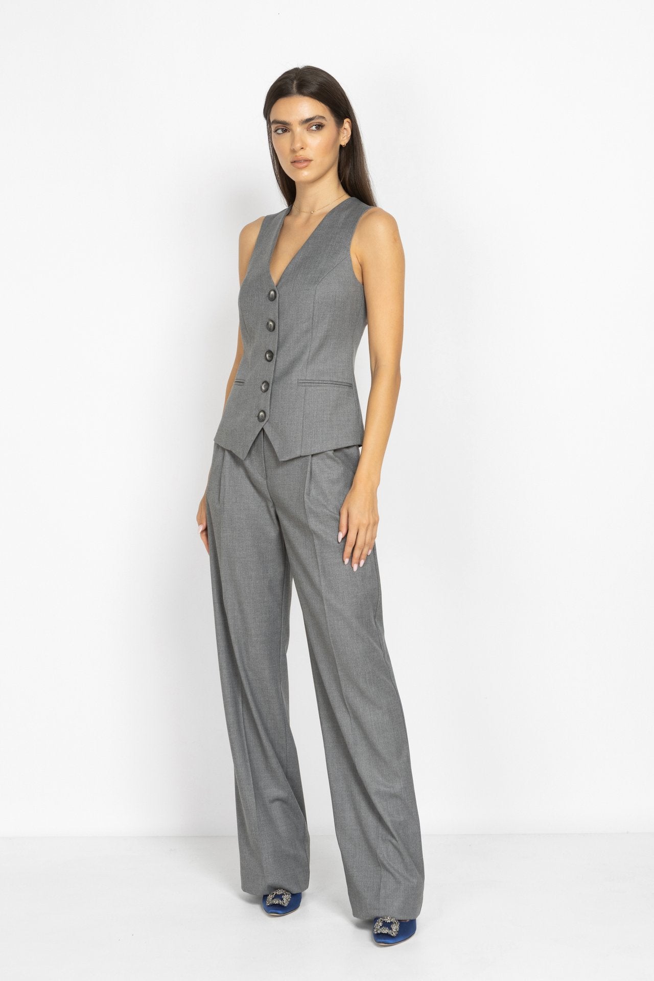 Long Tailored Vest in Grey