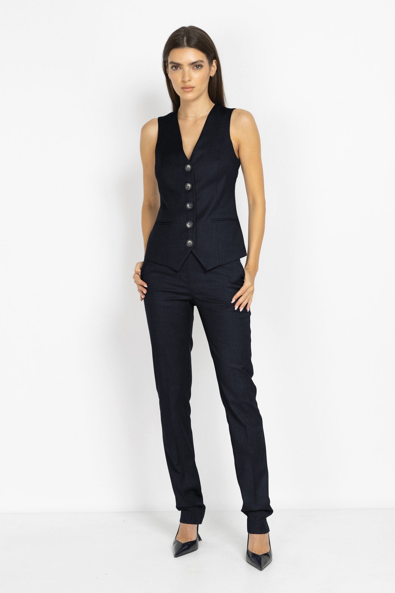 Long Tailored Vest in Blue