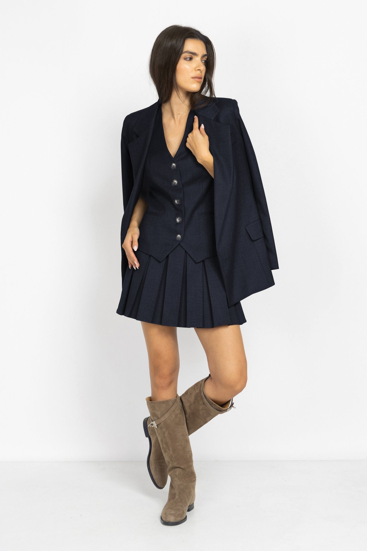 Long Tailored Vest in Blue