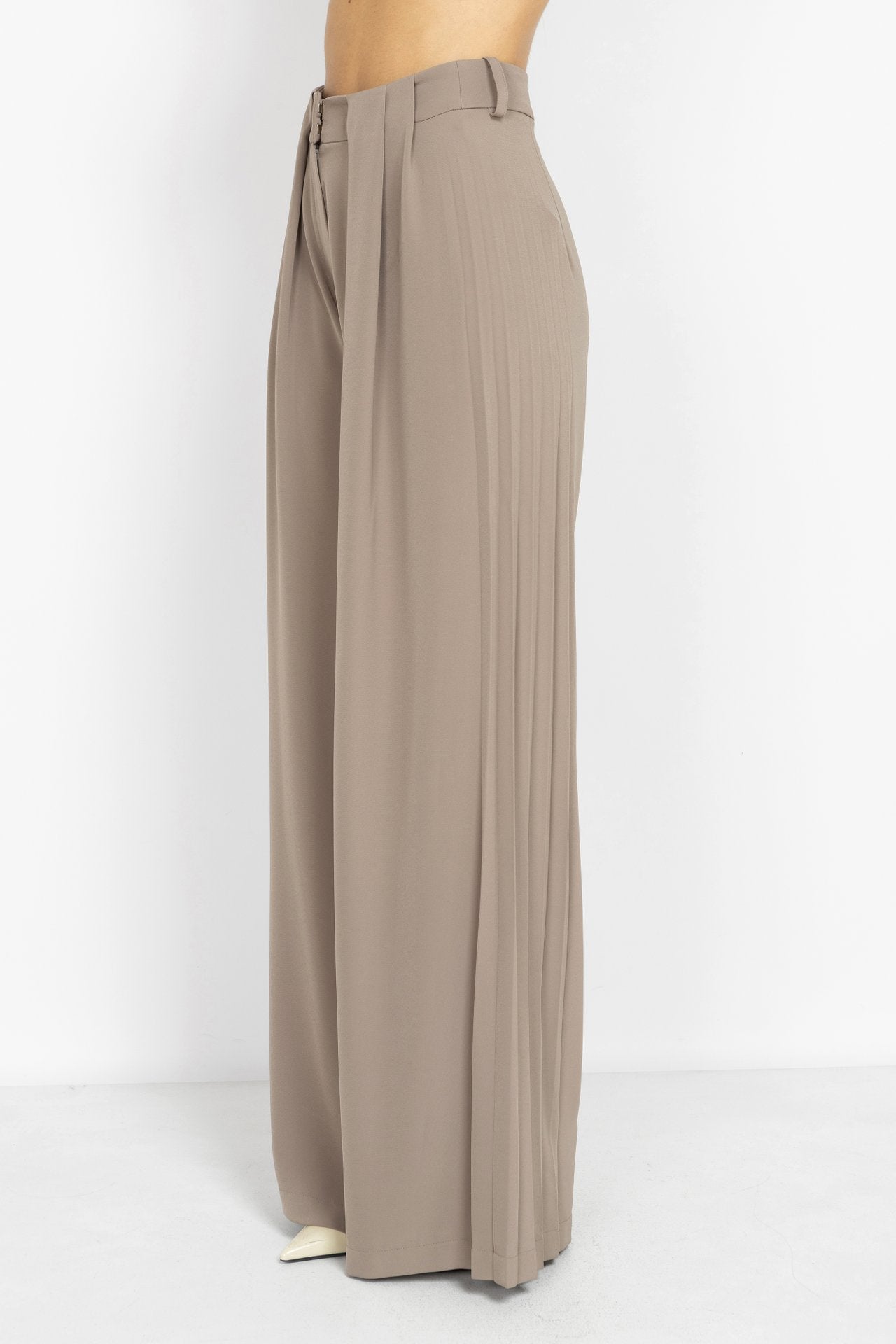 Long Pleated Trousers in Mocha