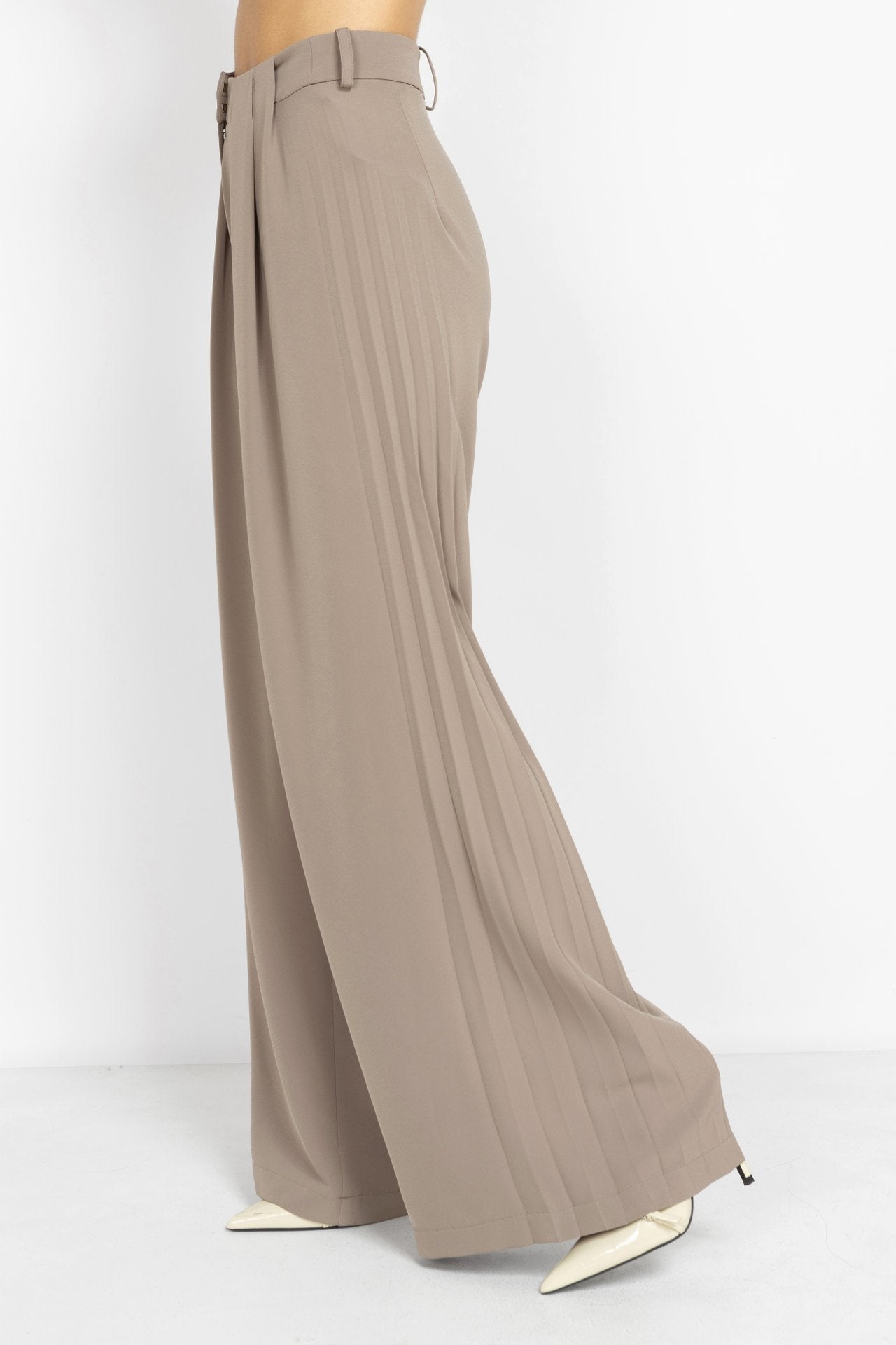 Long Pleated Trousers in Mocha