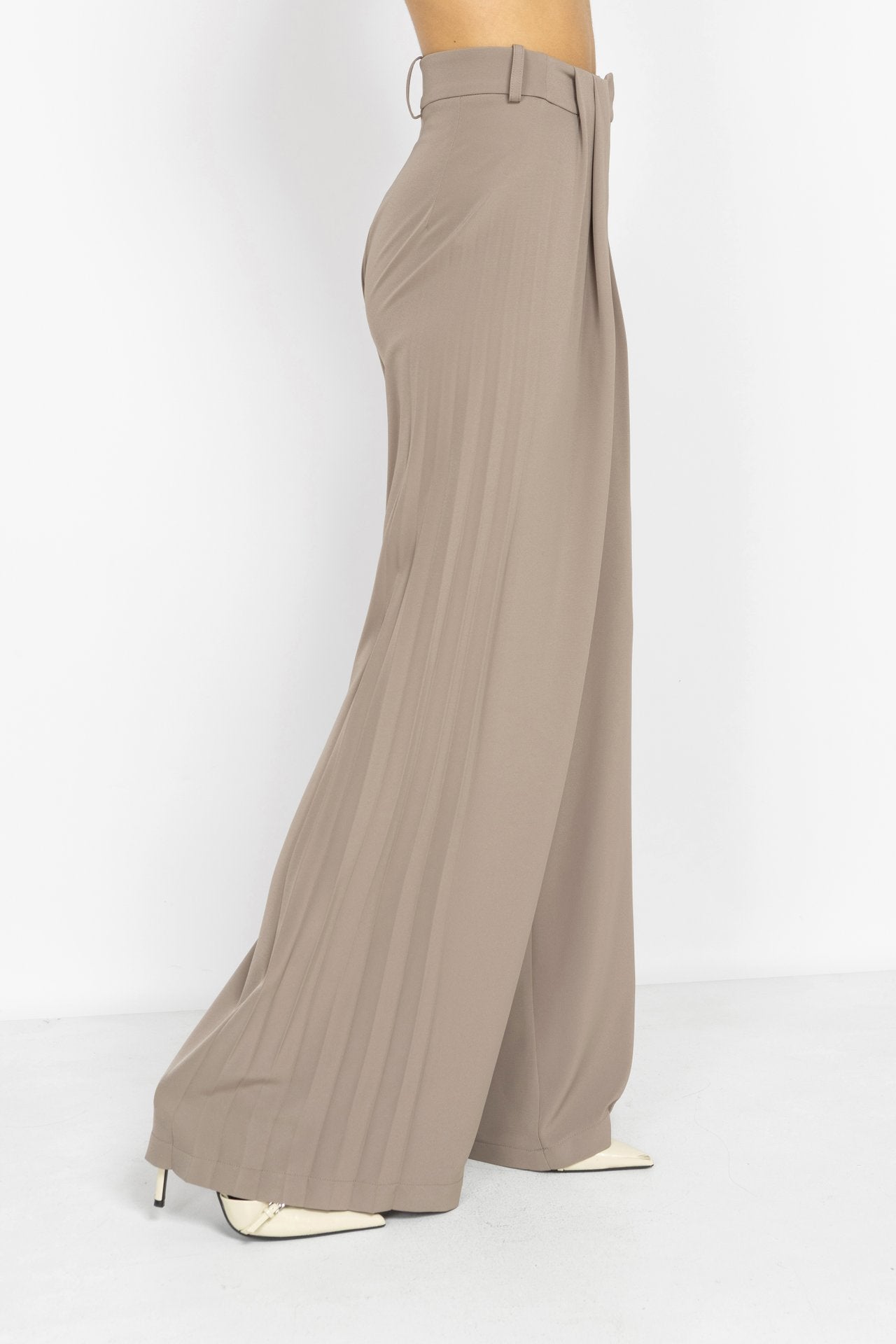 Long Pleated Trousers in Mocha