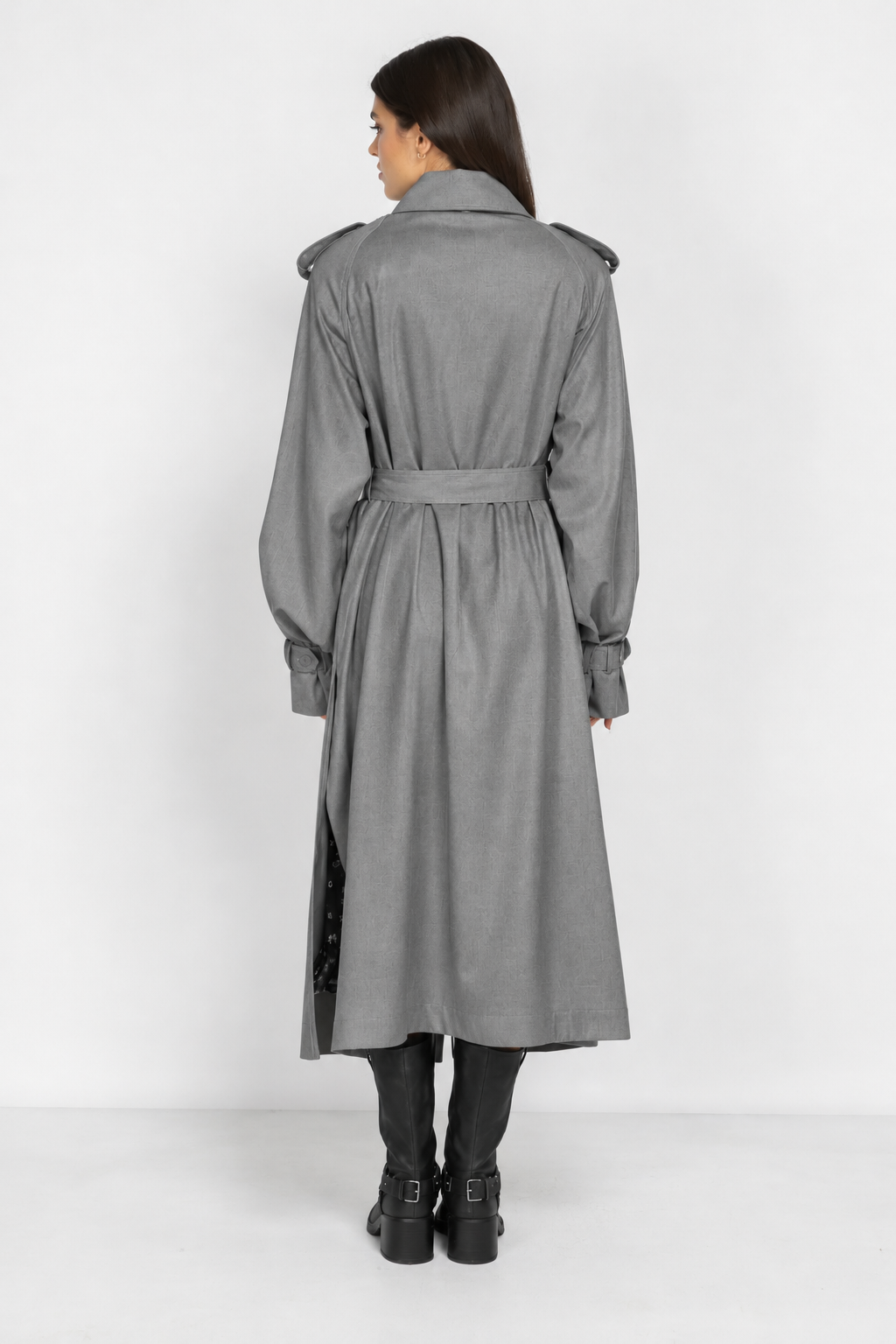 Long Trench Coat with Voluminous Sleeves