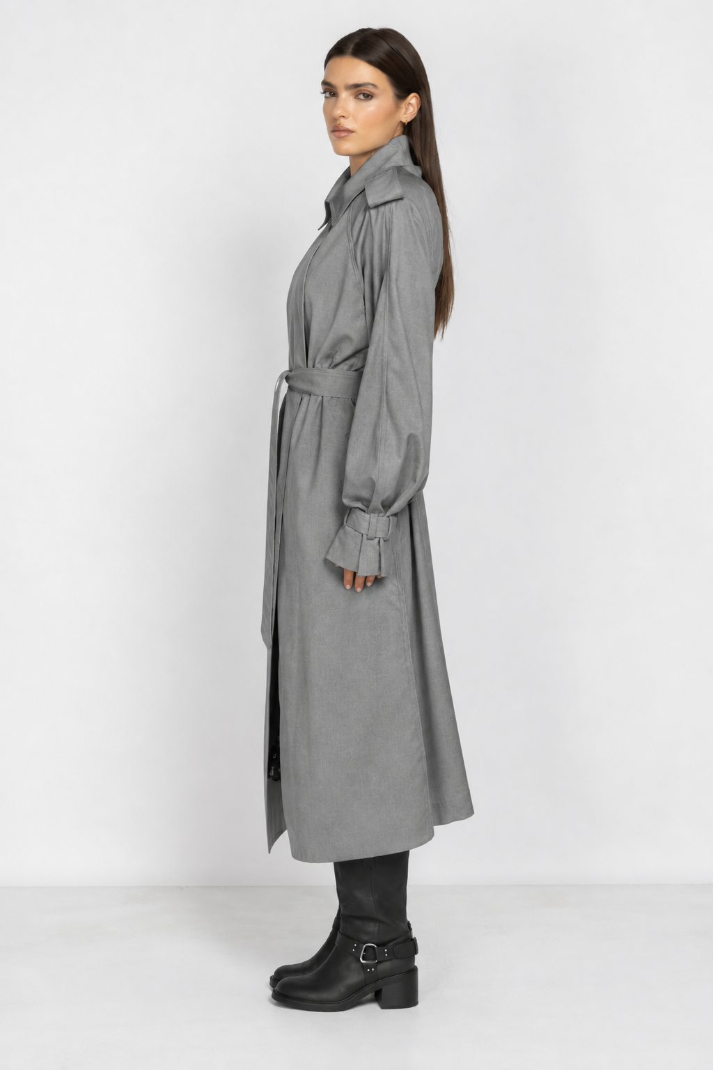 Long Trench Coat with Voluminous Sleeves