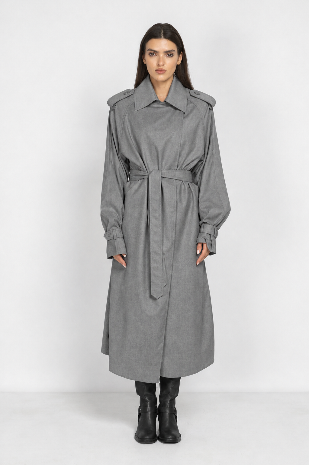Long Trench Coat with Voluminous Sleeves