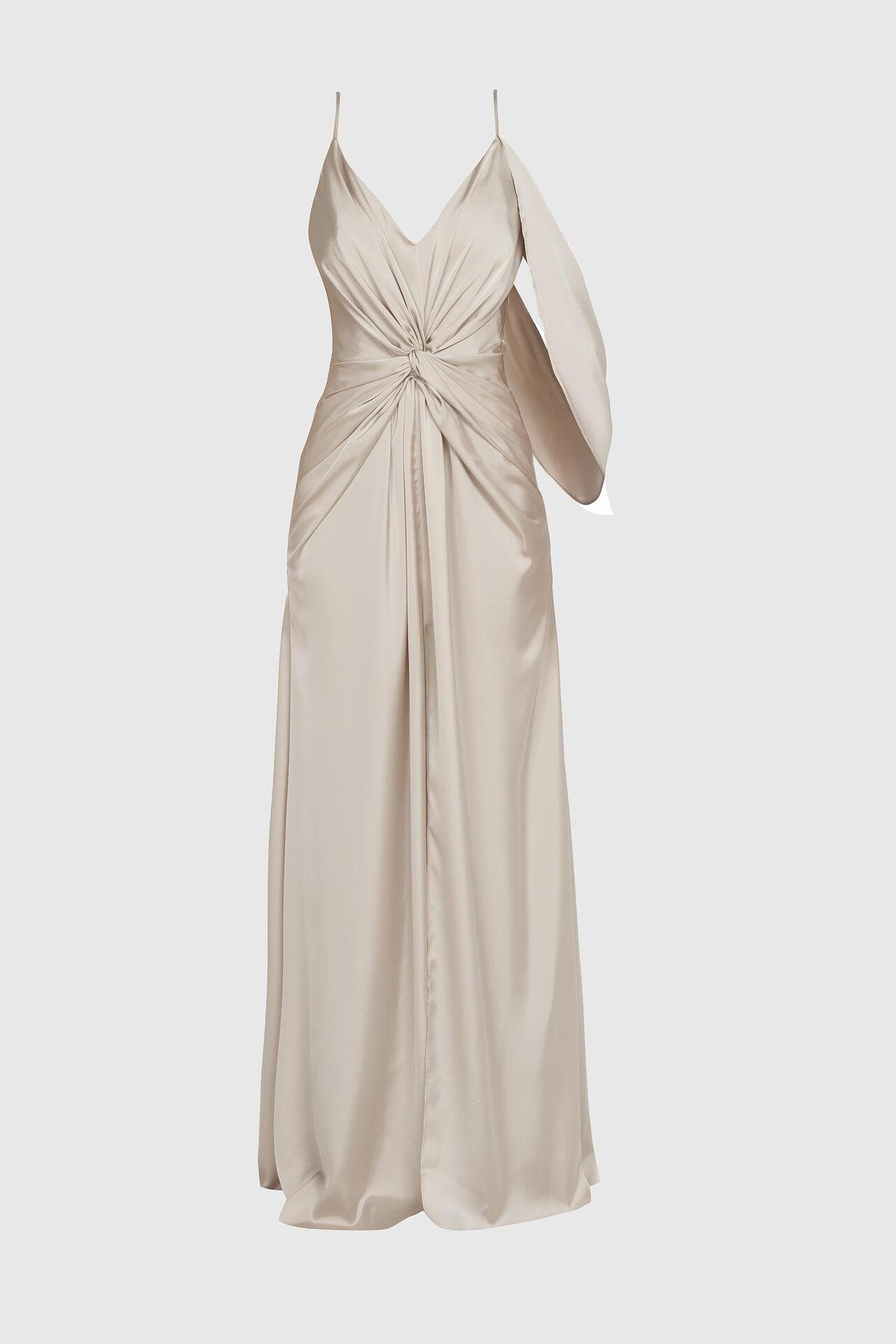 Satin Twist Maxi Dress in Champagne