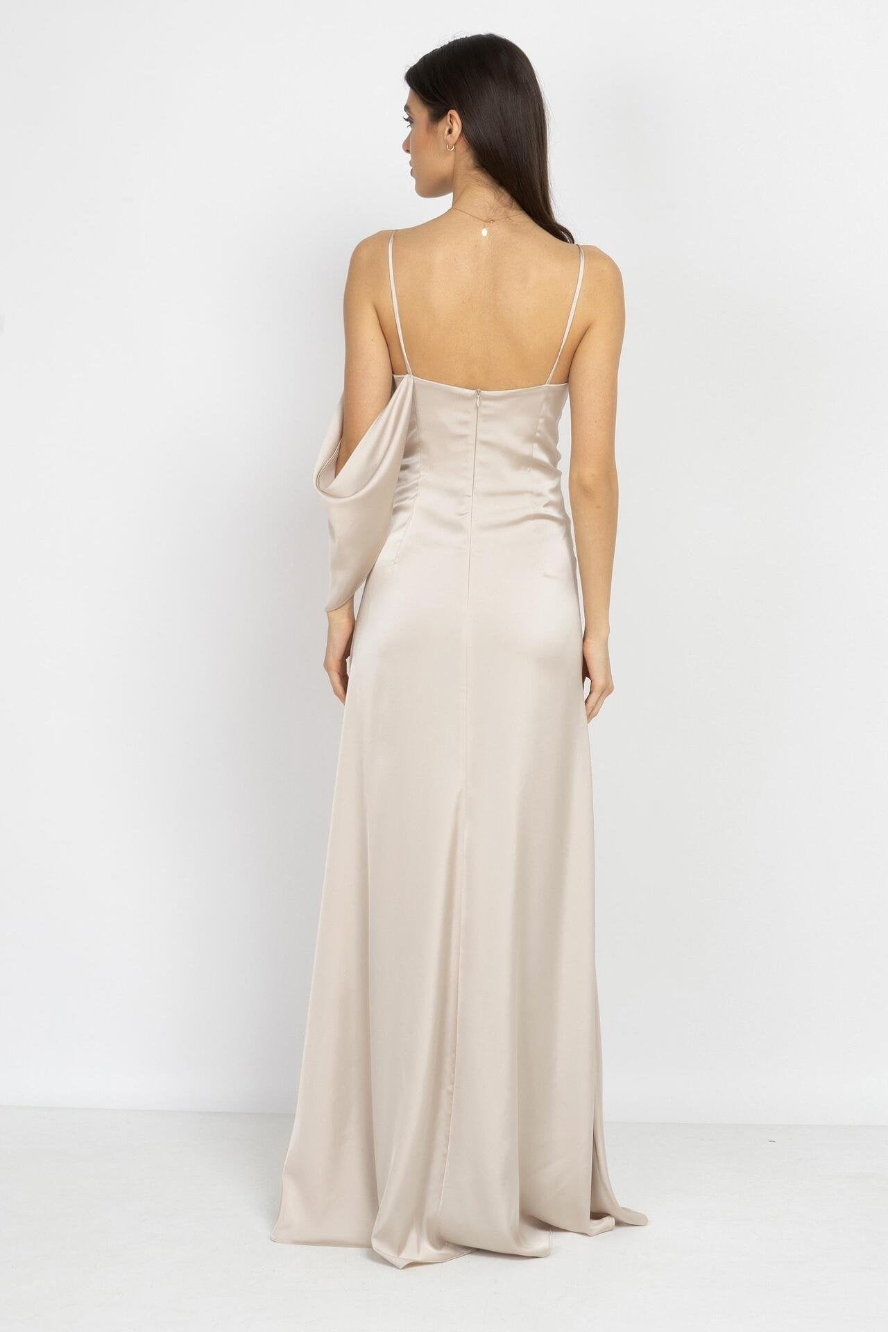 Satin Twist Maxi Dress in Champagne