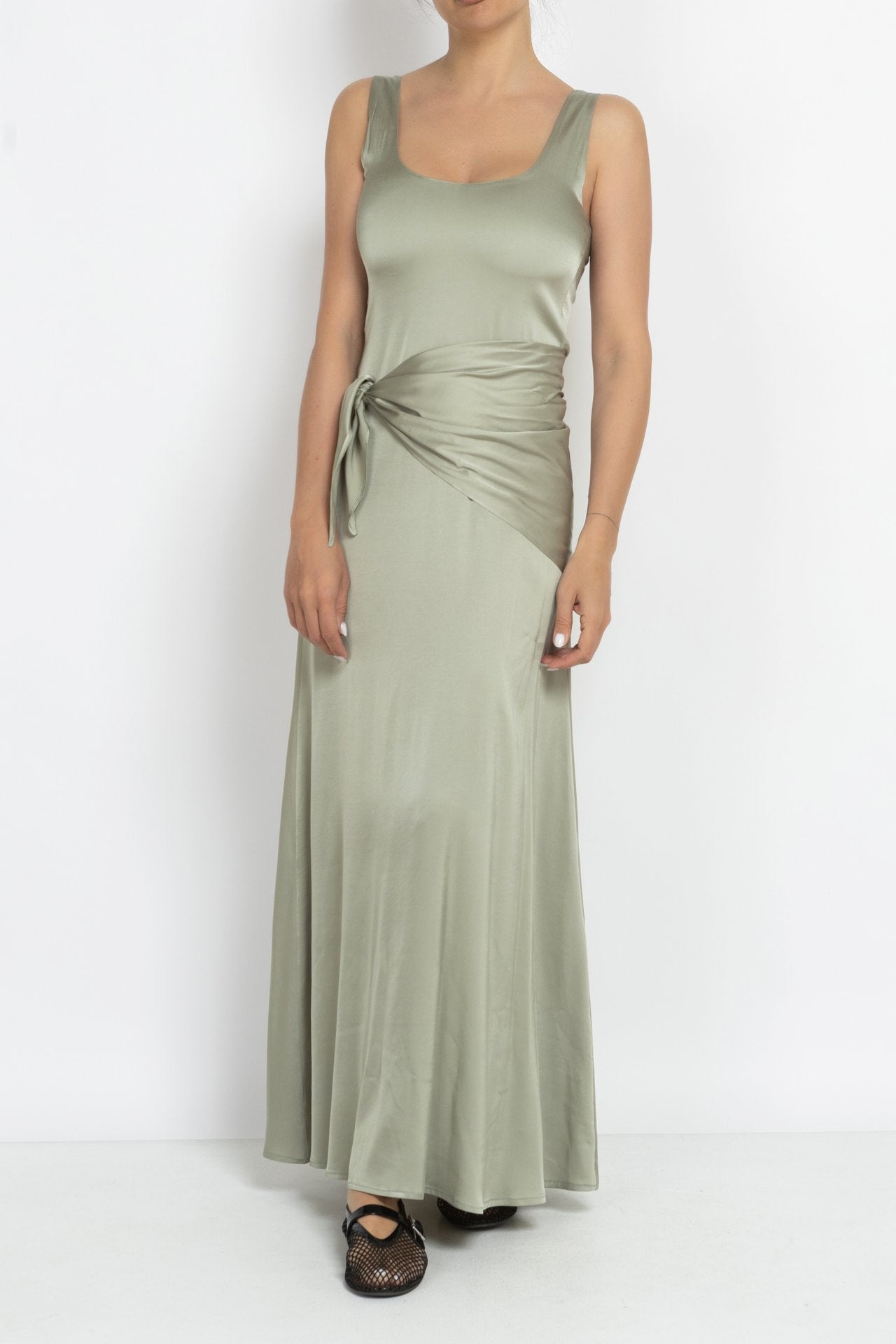 Light Green Maxi Dress with Tie Waist Detail