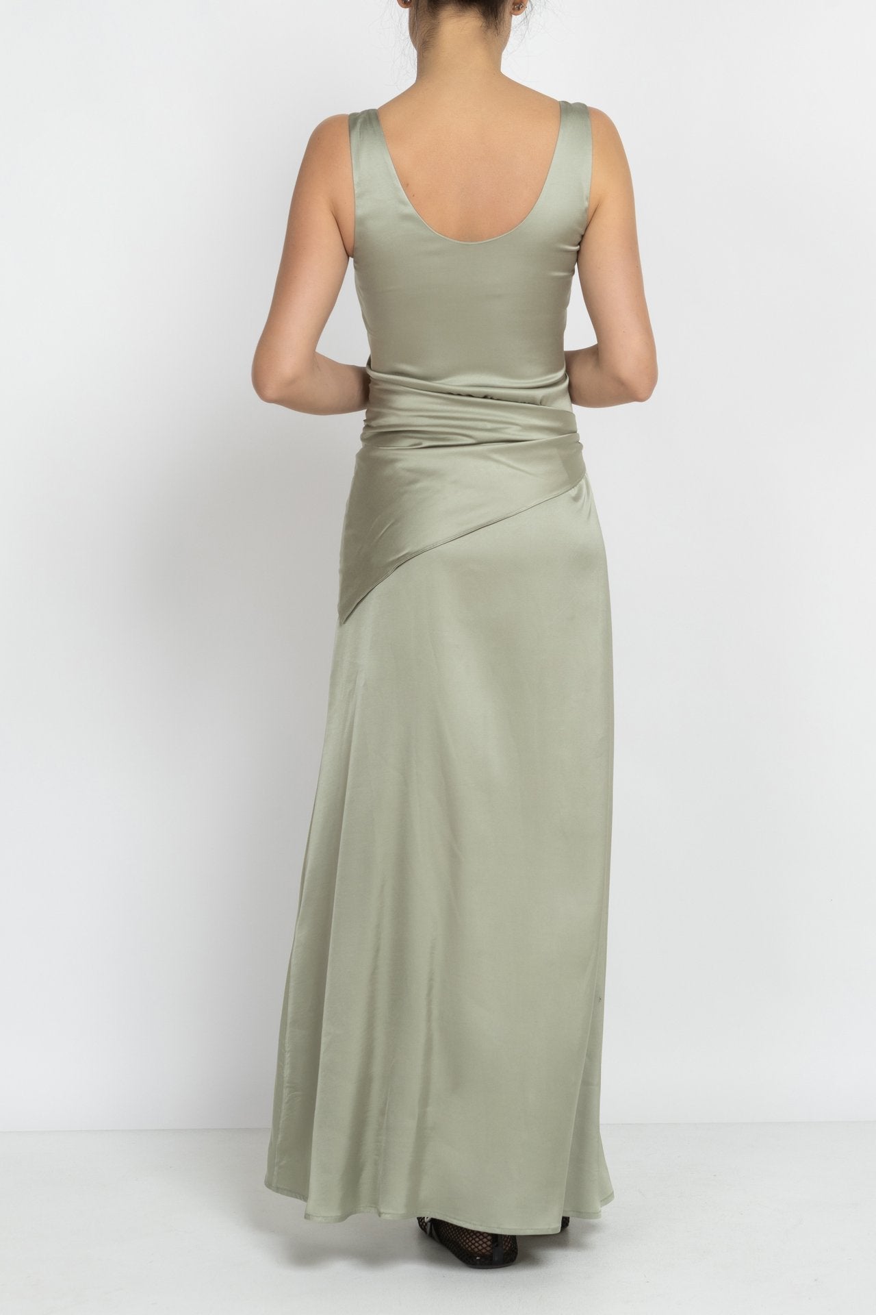 Light Green Maxi Dress with Tie Waist Detail