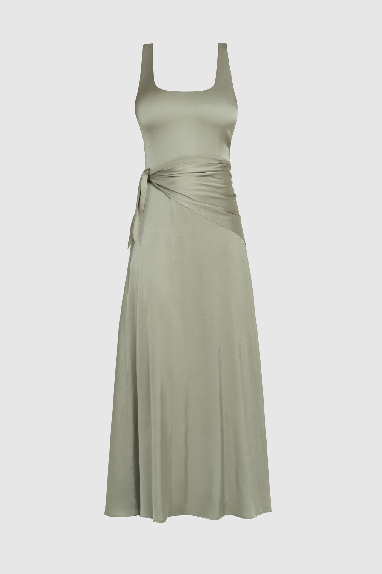 Light Green Maxi Dress with Tie Waist Detail