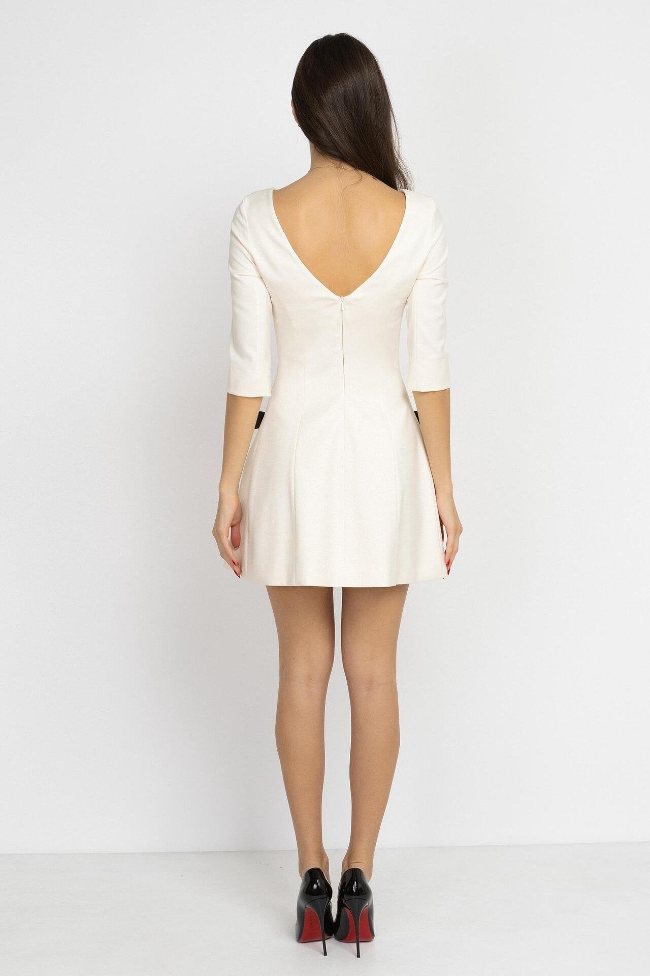Bow Detail Mini Dress in Ecru
