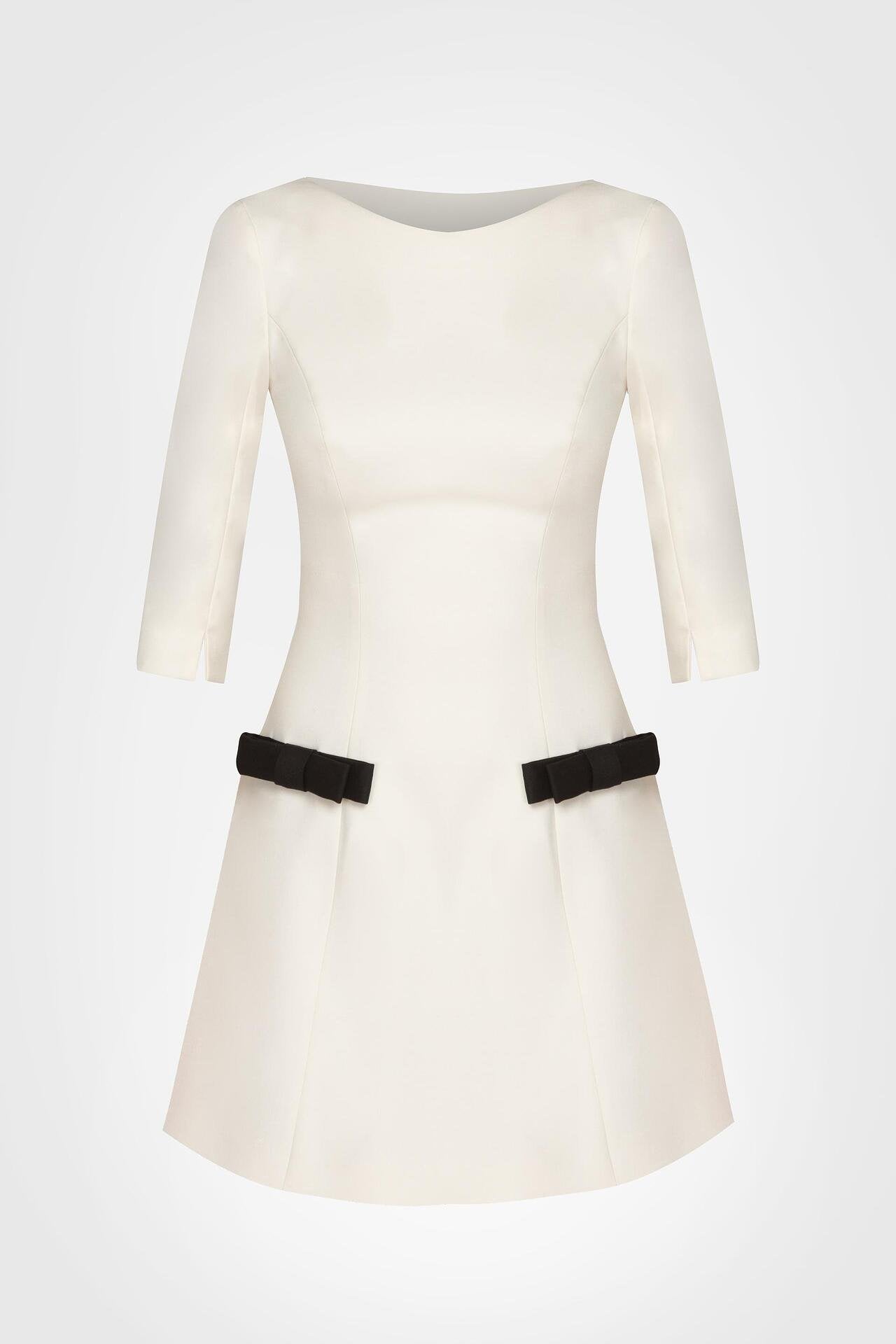 Bow Detail Mini Dress in Ecru
