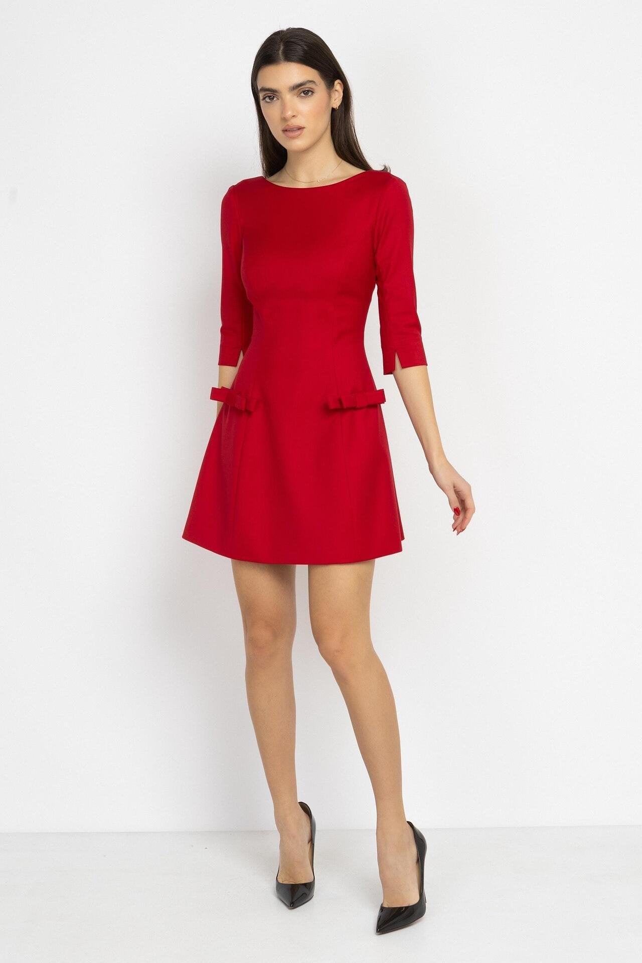 Bow Detail Mini Dress in Red