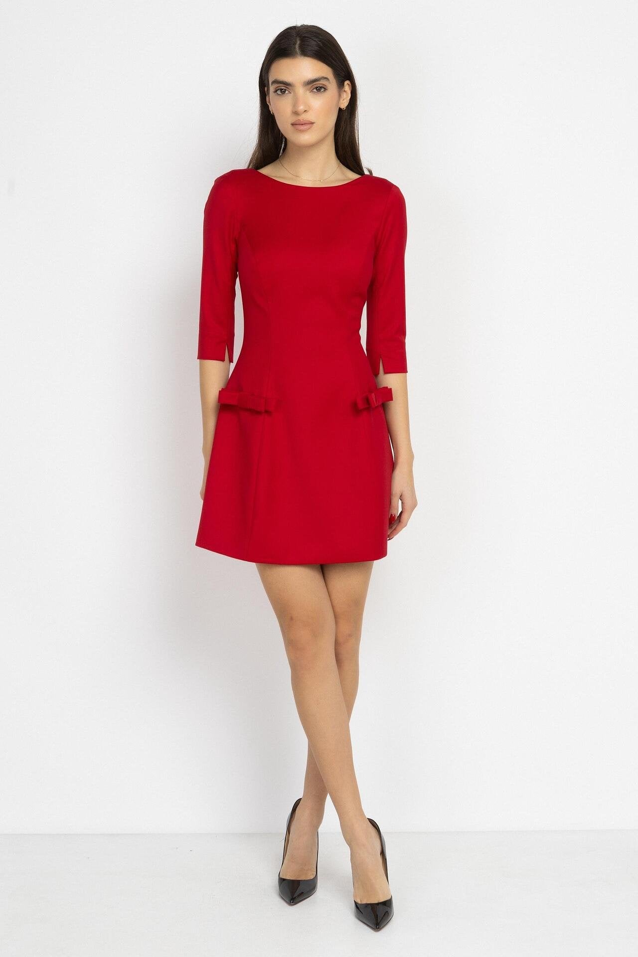 Bow Detail Mini Dress in Red