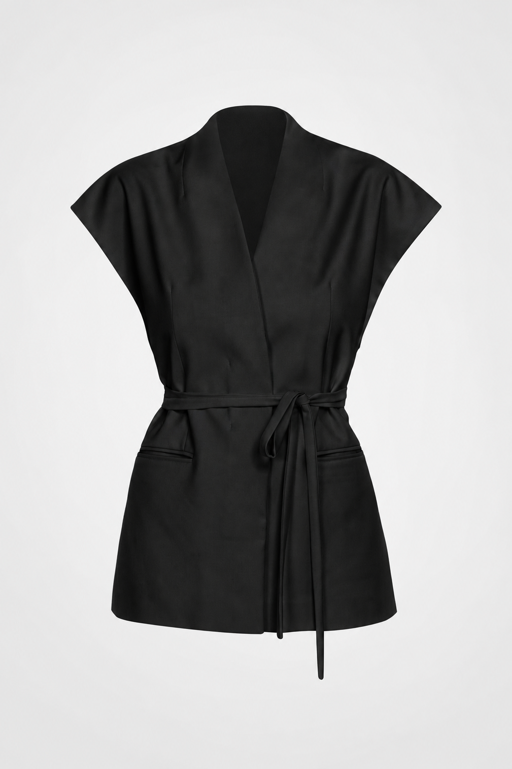 Black Wrap Vest with High Collar