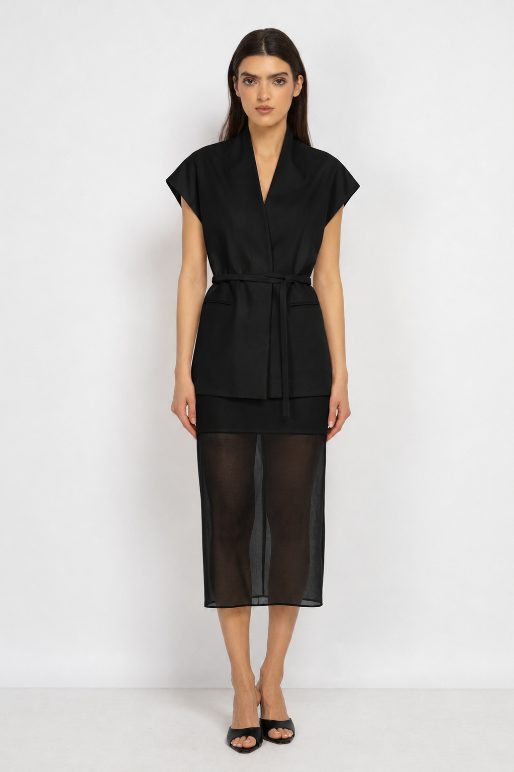Black Wrap Vest with High Collar