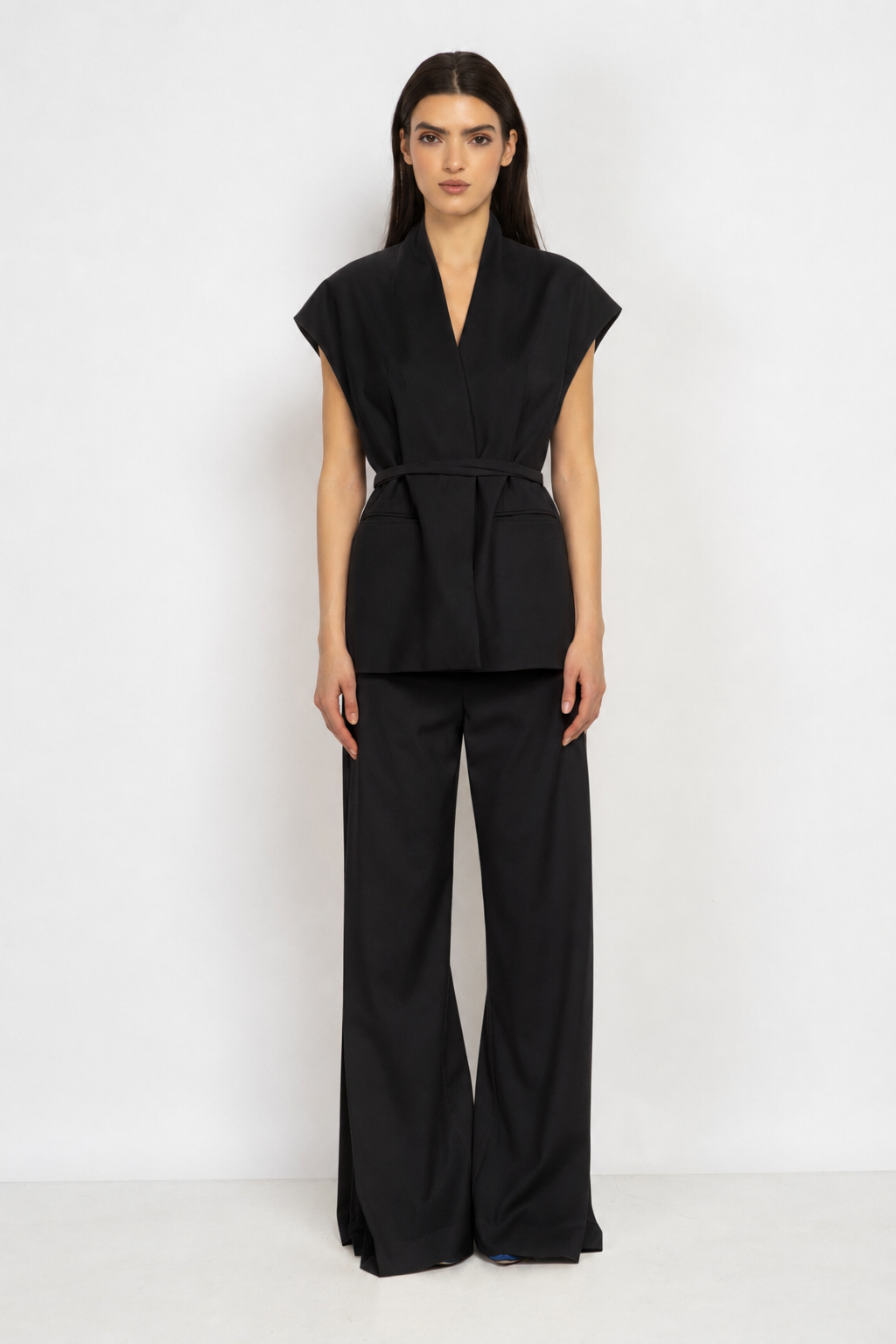 Black Wrap Vest with High Collar