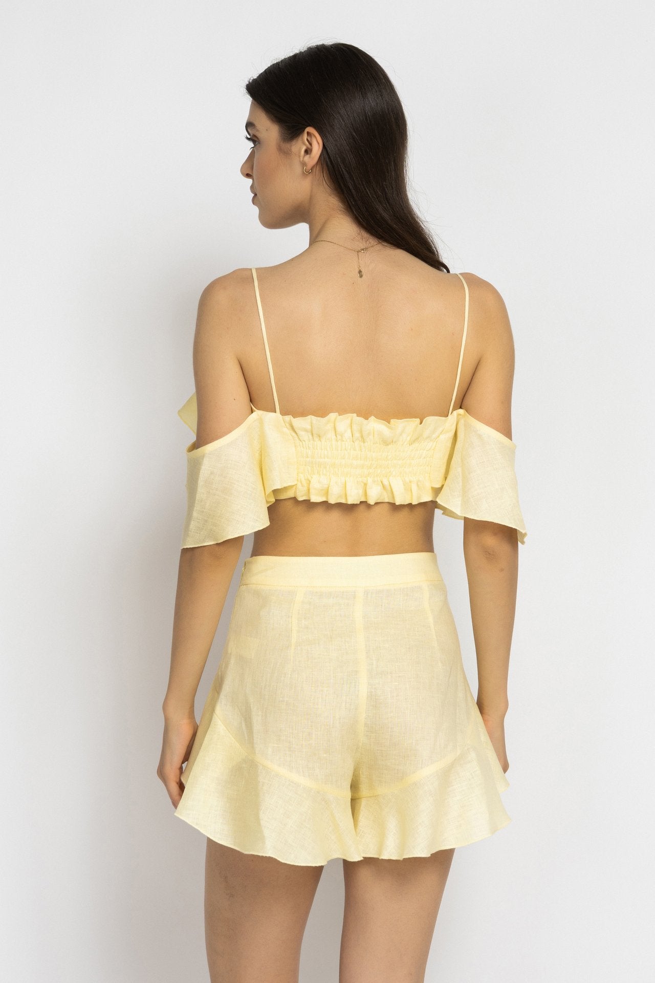 Yellow Ruffle Linen Crop Top