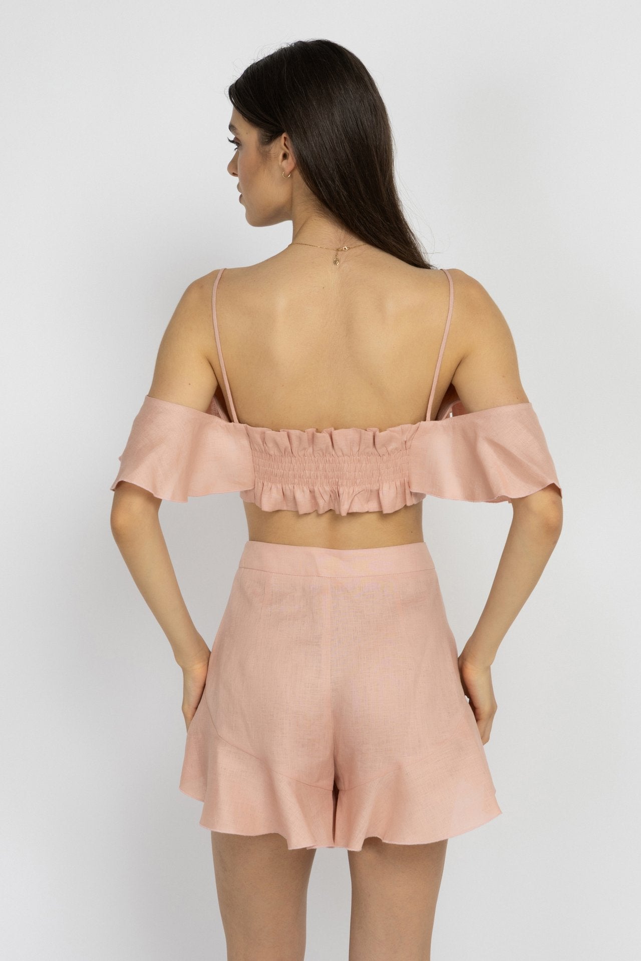 Pink Ruffle Linen Crop Top