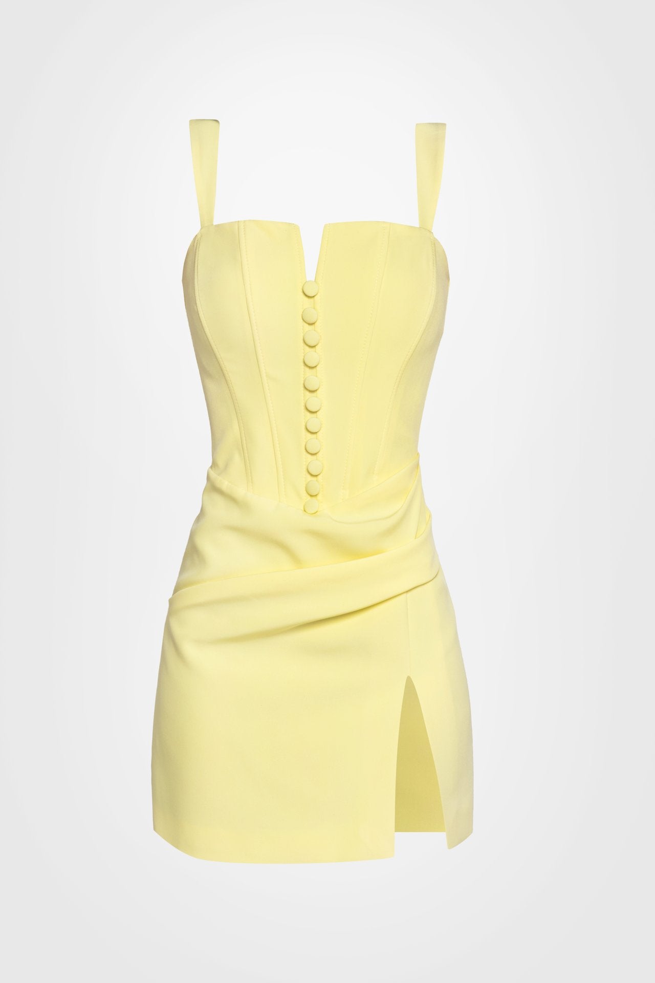 Light Yellow Button-Front Corset Mini Dress