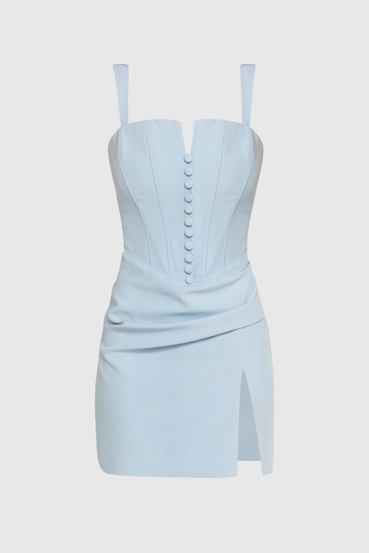 Light Blue Button-Front Corset Mini Dress