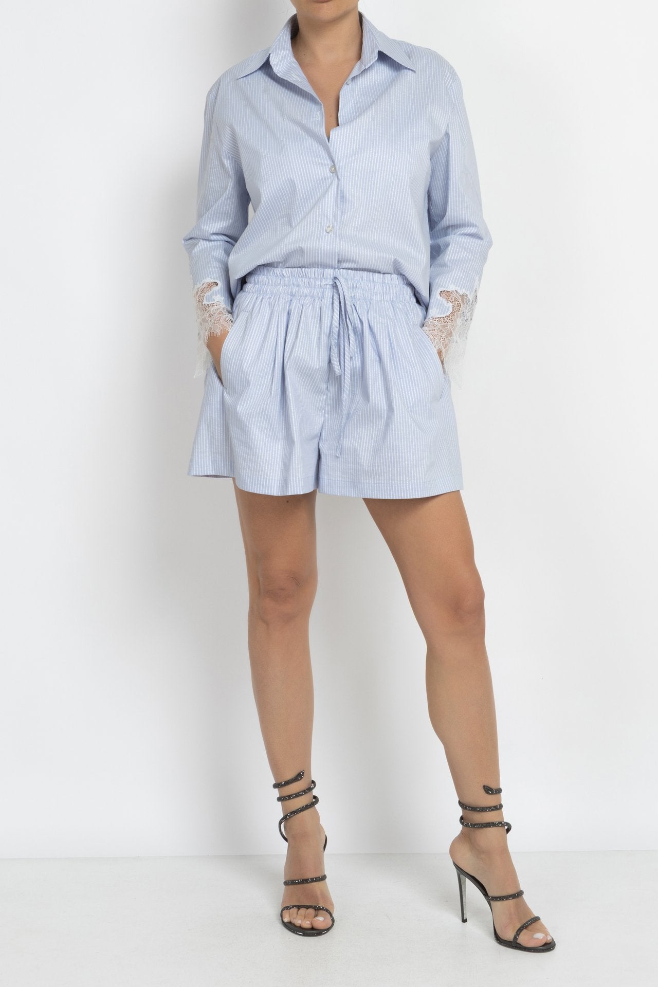Striped Skort Shorts in Light Blue