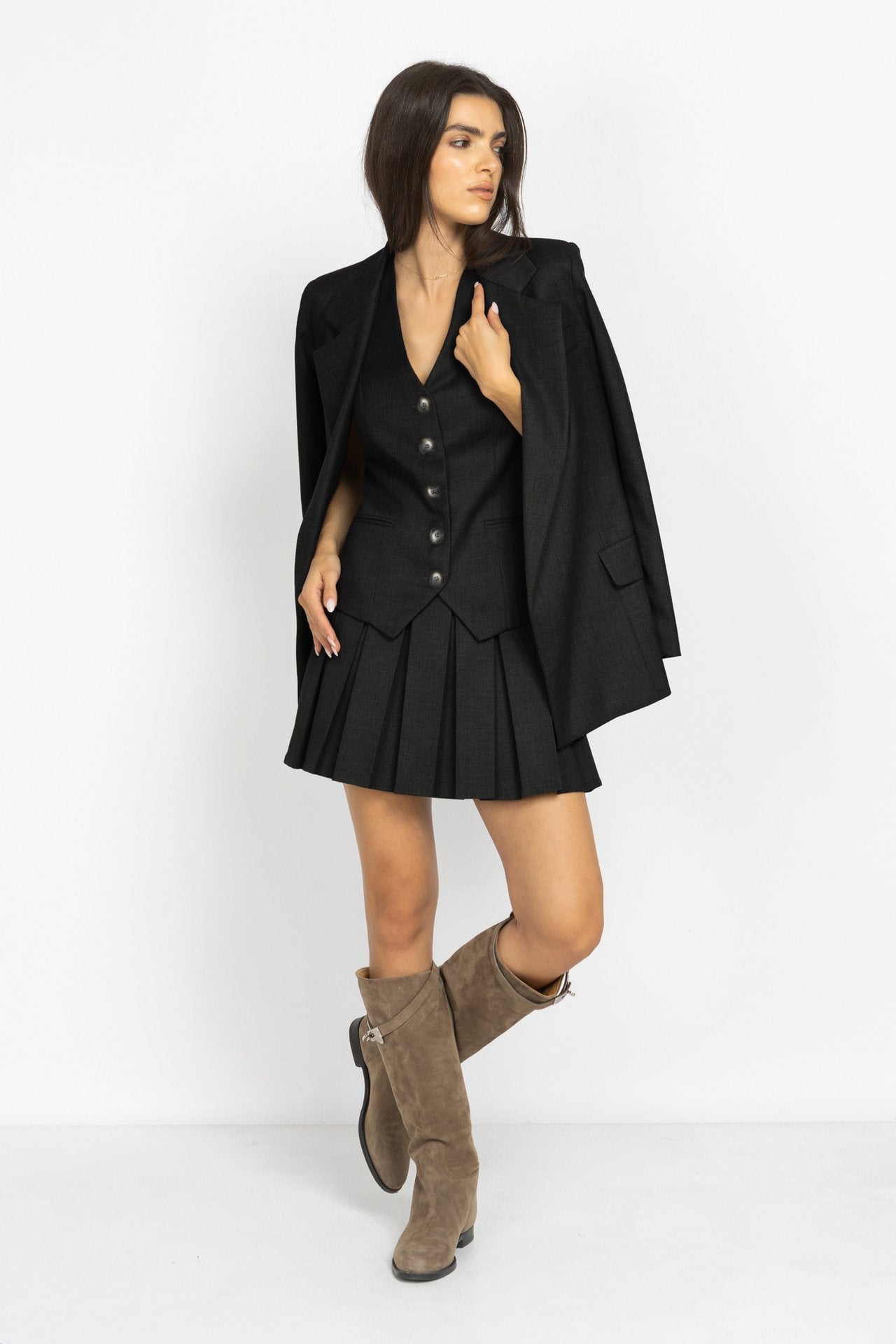 Pleated Mini Skirt in Black