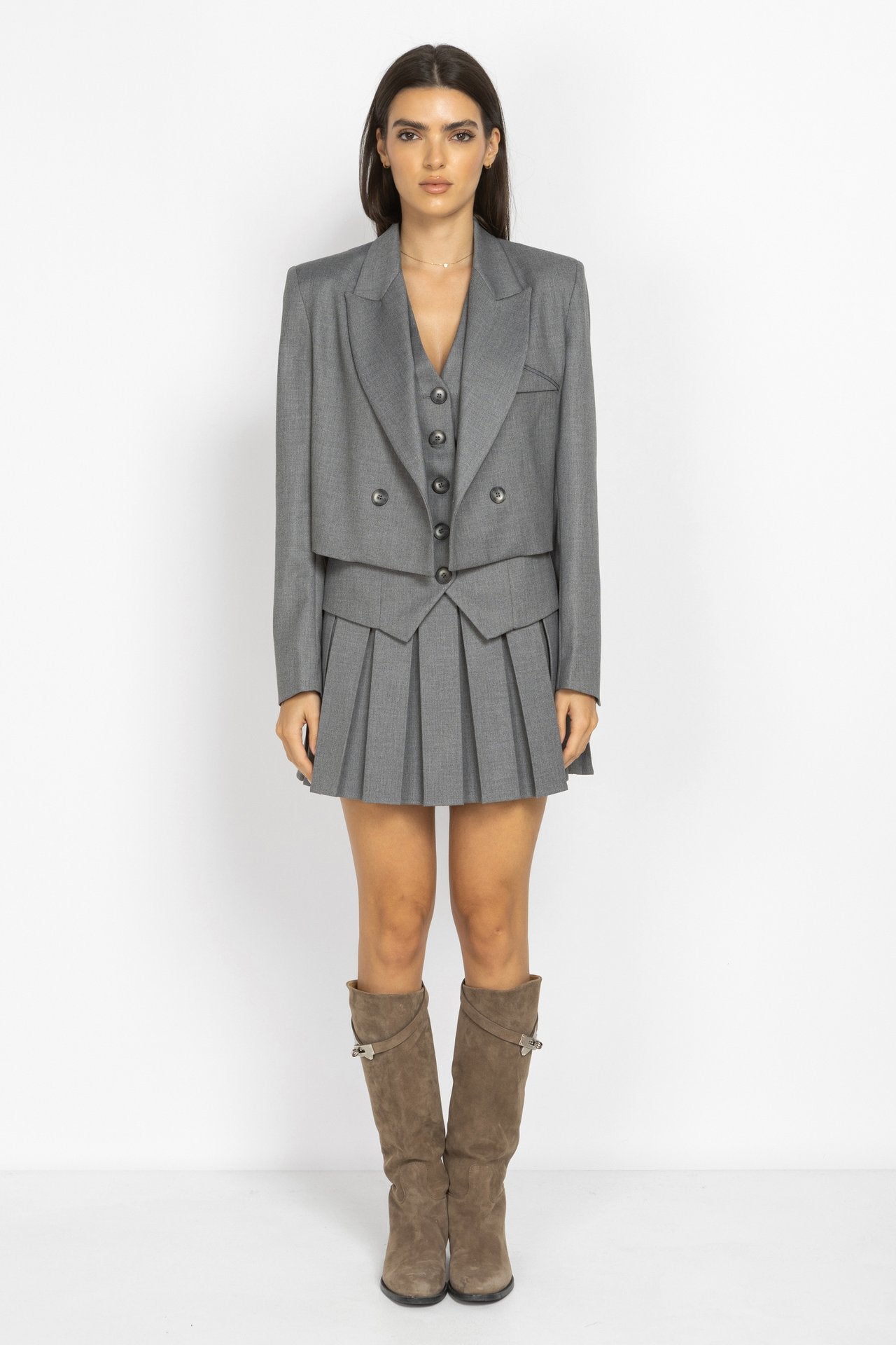 Pleated Mini Skirt in Grey
