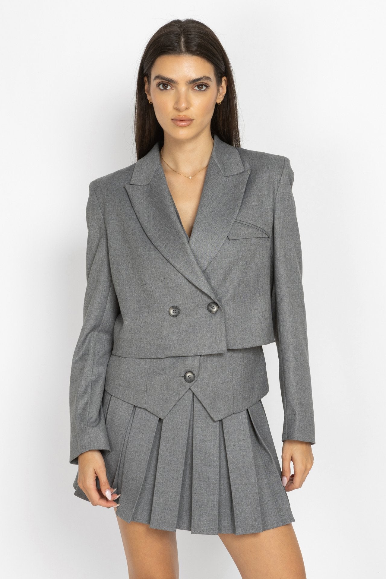 Pleated Mini Skirt in Grey