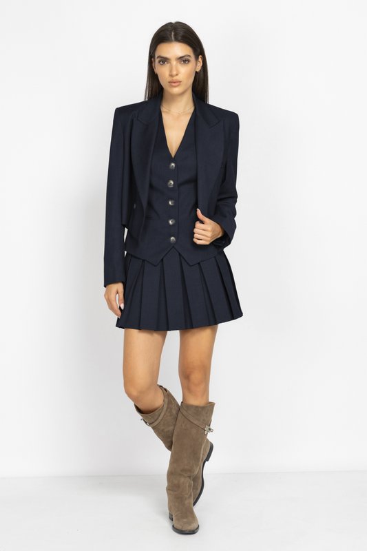 Pleated Mini Skirt in Blue