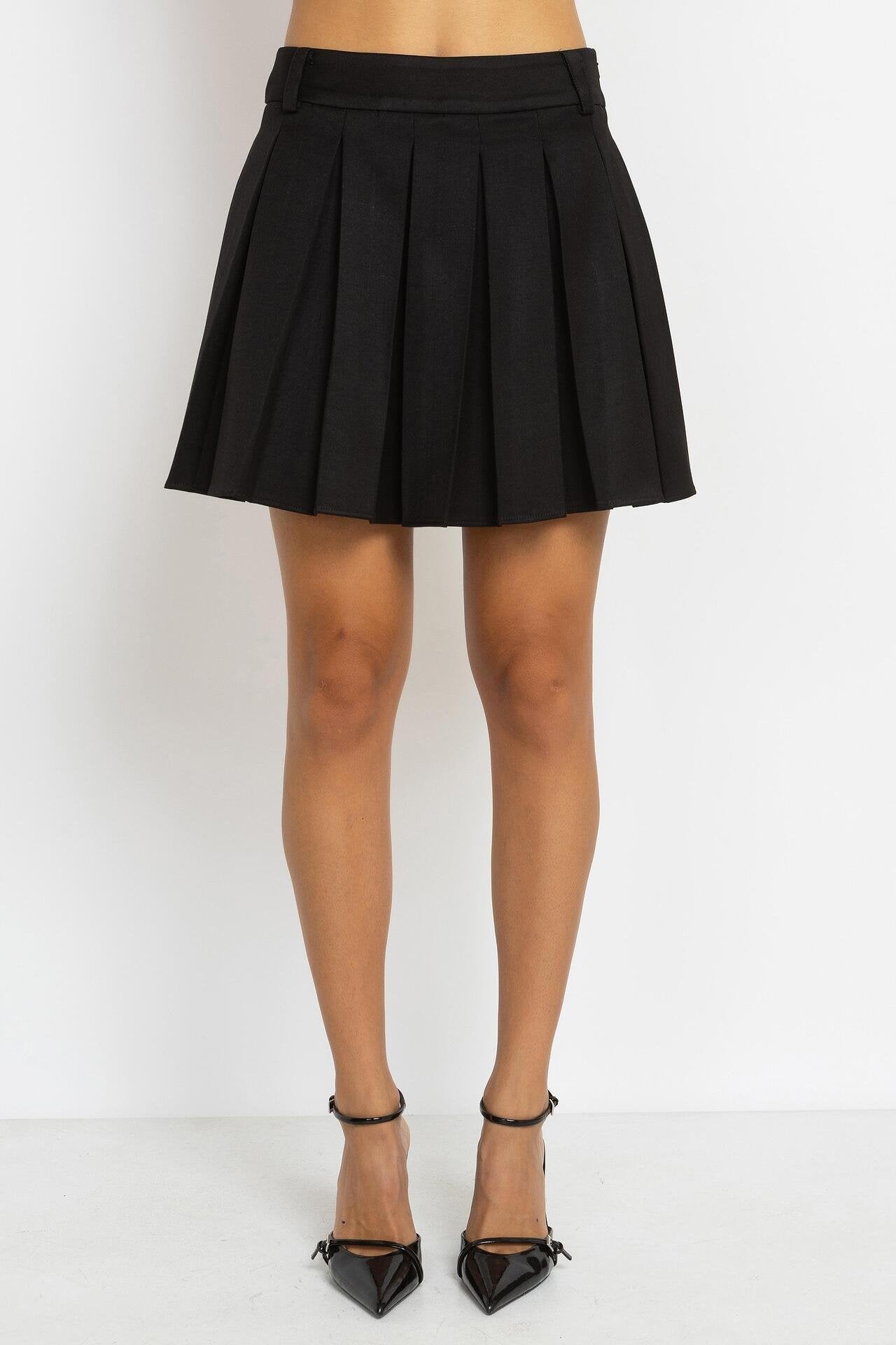 Pleated Mini Skirt in Black