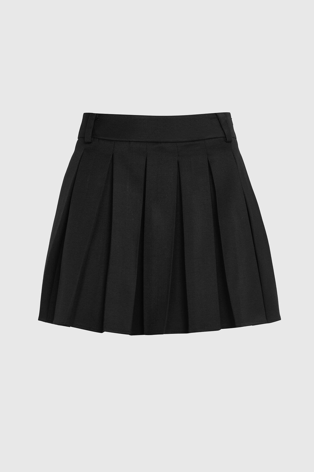 Pleated Mini Skirt in Black