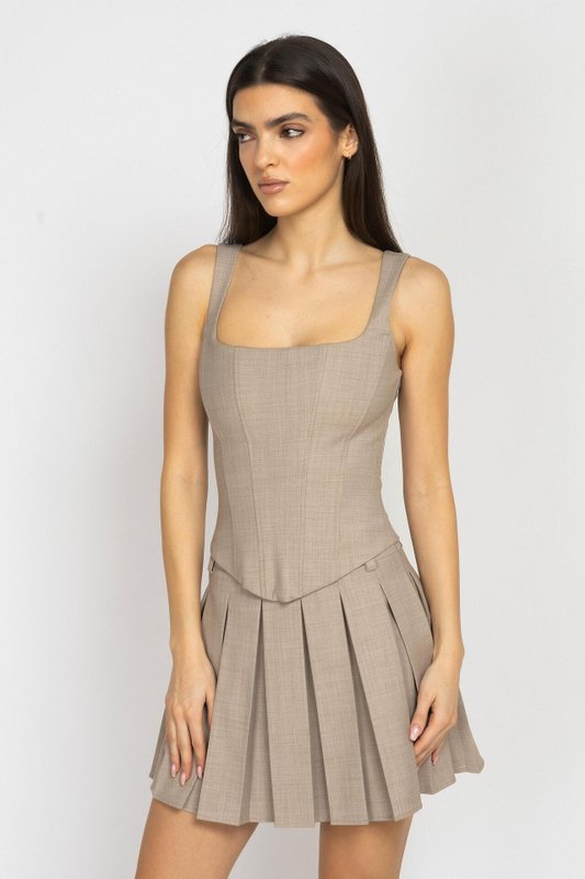Mocha Wool Pleated Mini Skirt