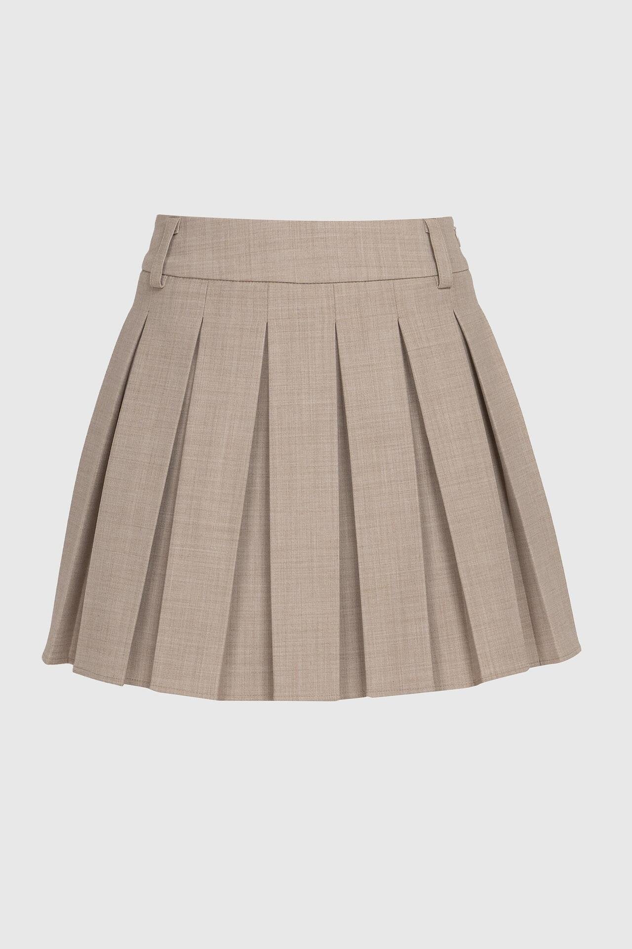Mocha Wool Pleated Mini Skirt
