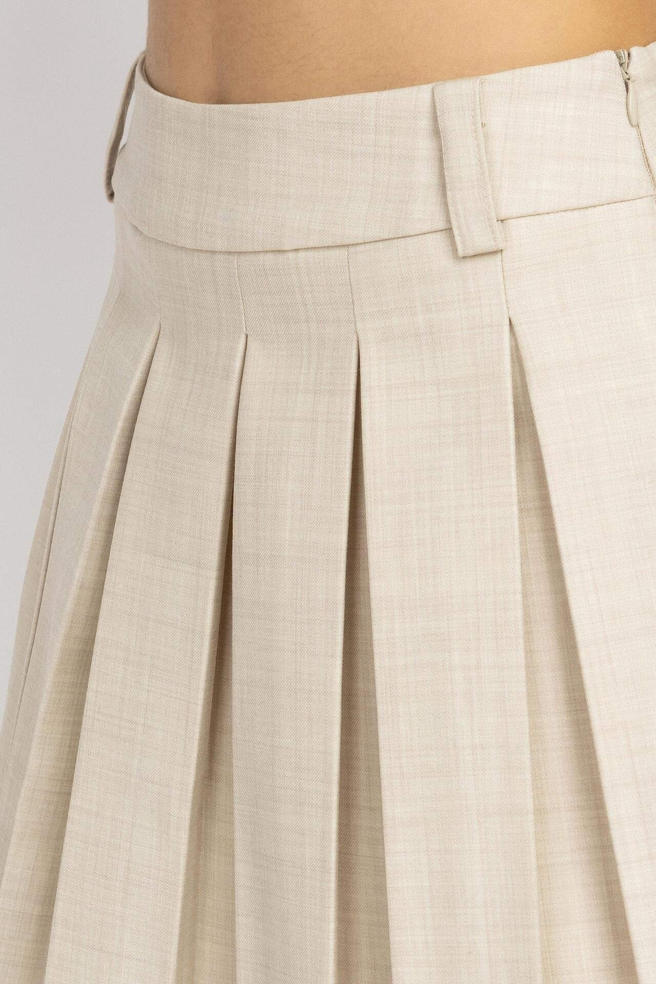 Ecru Wool Pleated Mini Skirt