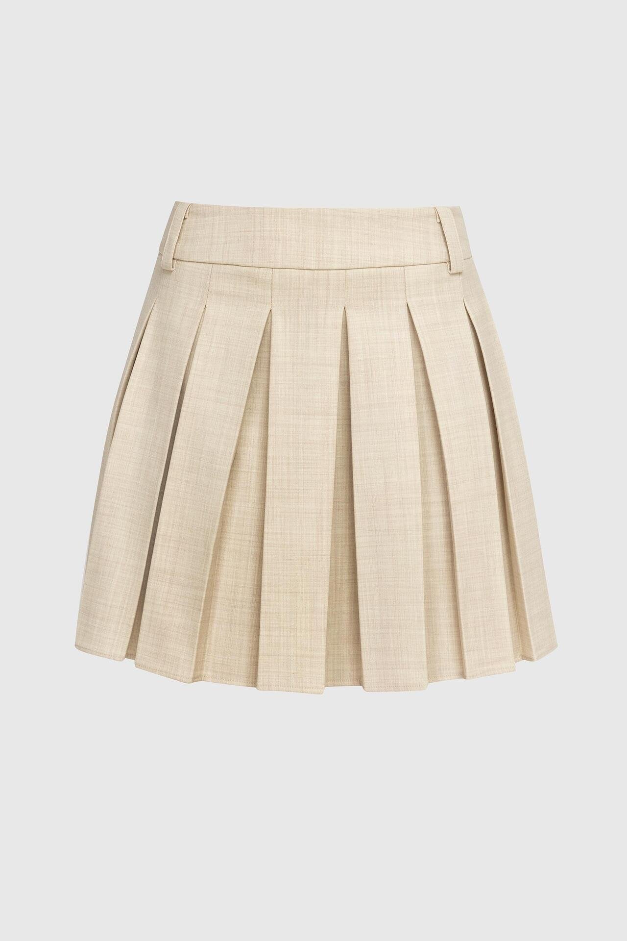Ecru Wool Pleated Mini Skirt